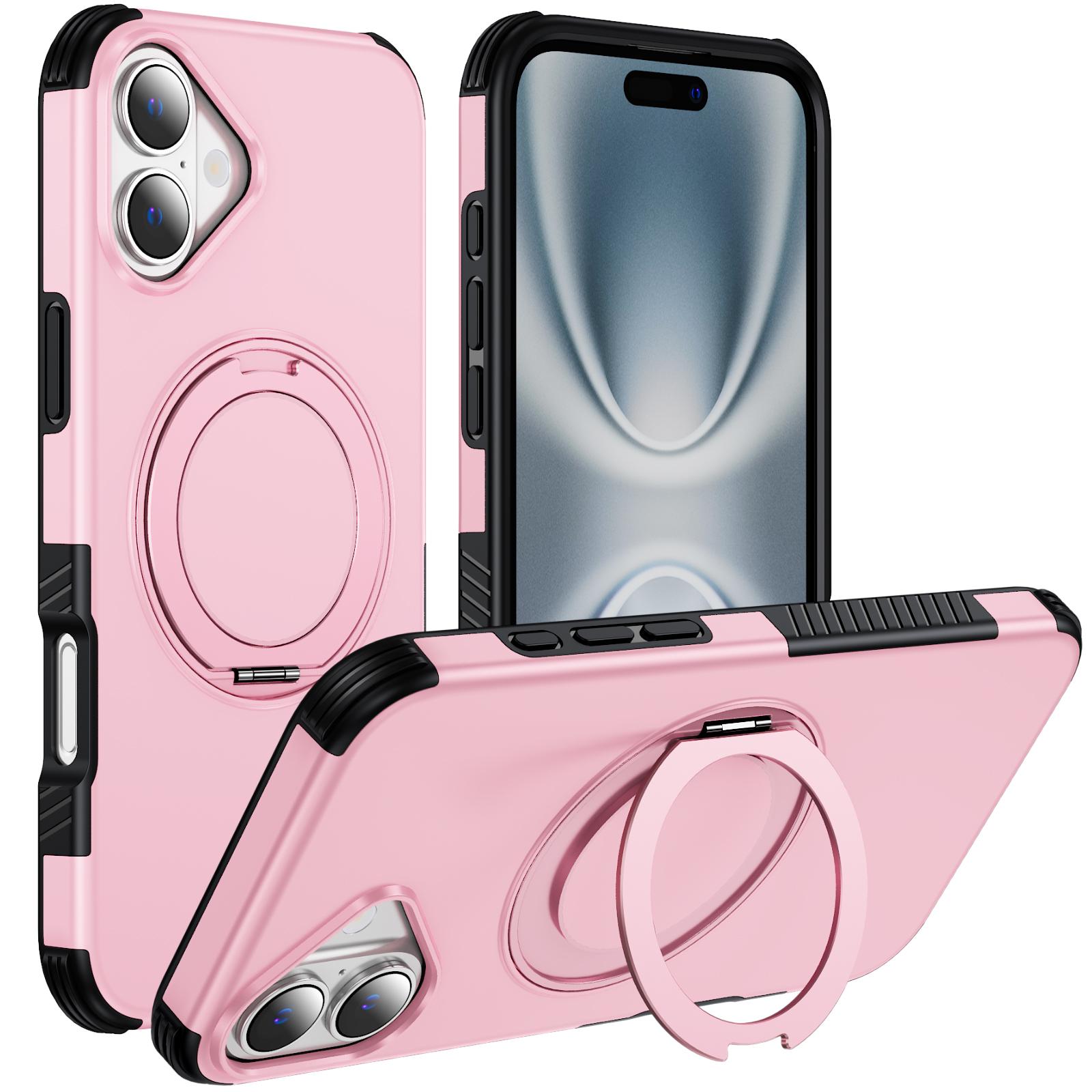 For iPhone 16 Plus Magnetic 360 Rotating Holder Phone Case(Pink) - Shopkiz.com