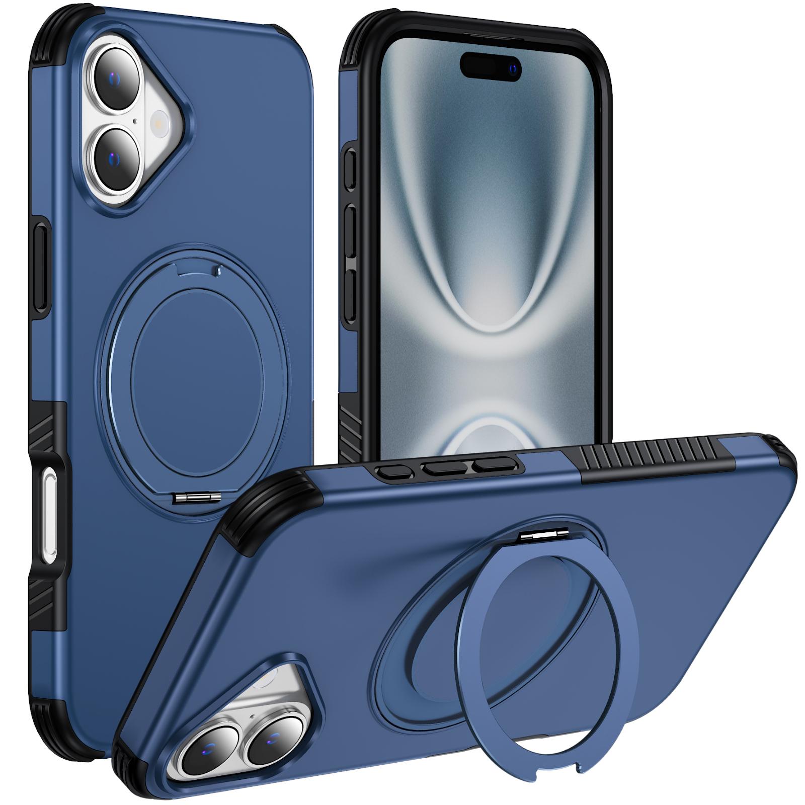 For iPhone 16 Plus Magnetic 360 Rotating Holder Phone Case(Blue) - Shopkiz.com
