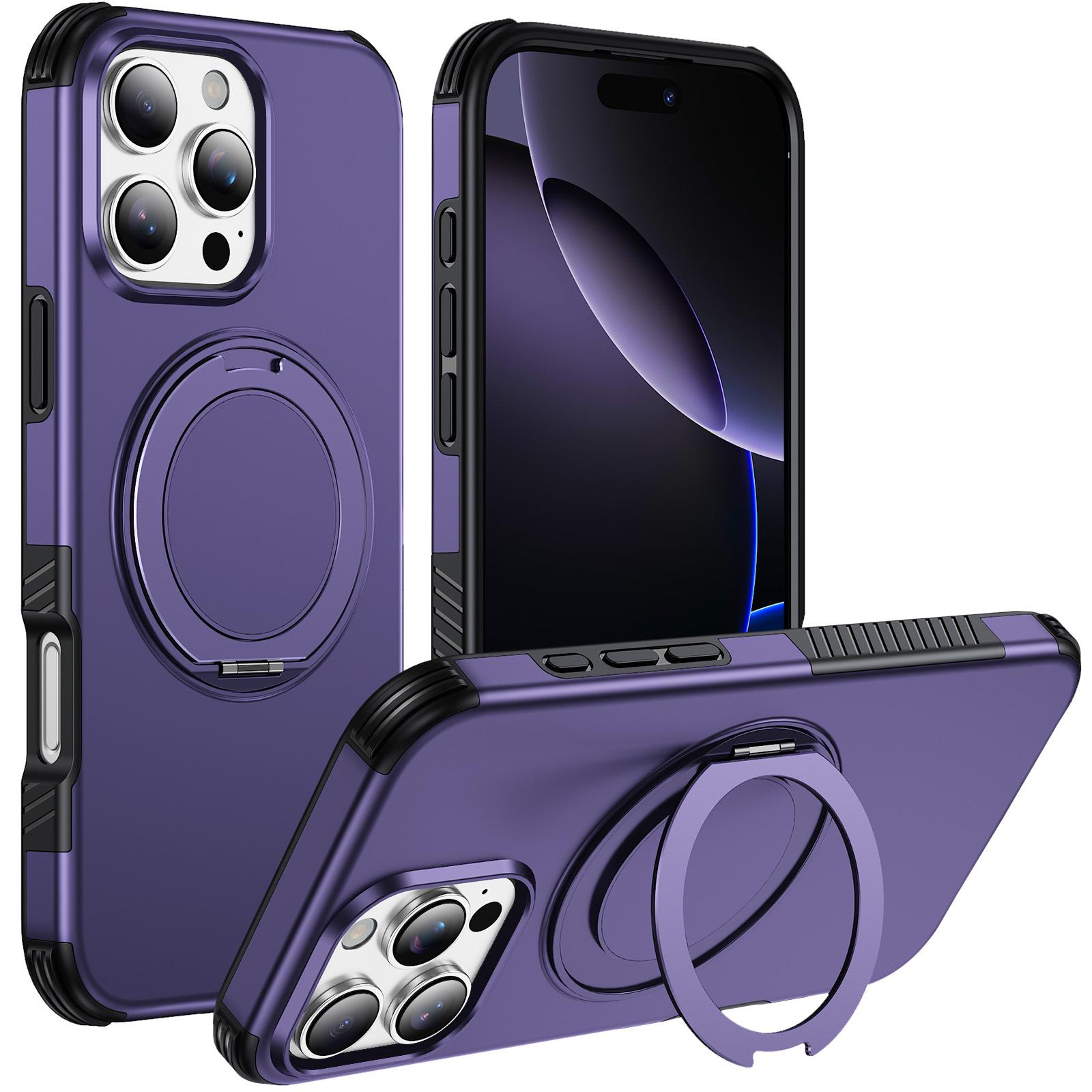 For iPhone 16 Pro Magnetic 360 Rotating Holder Phone Case(Dark Purple) - Shopkiz.com