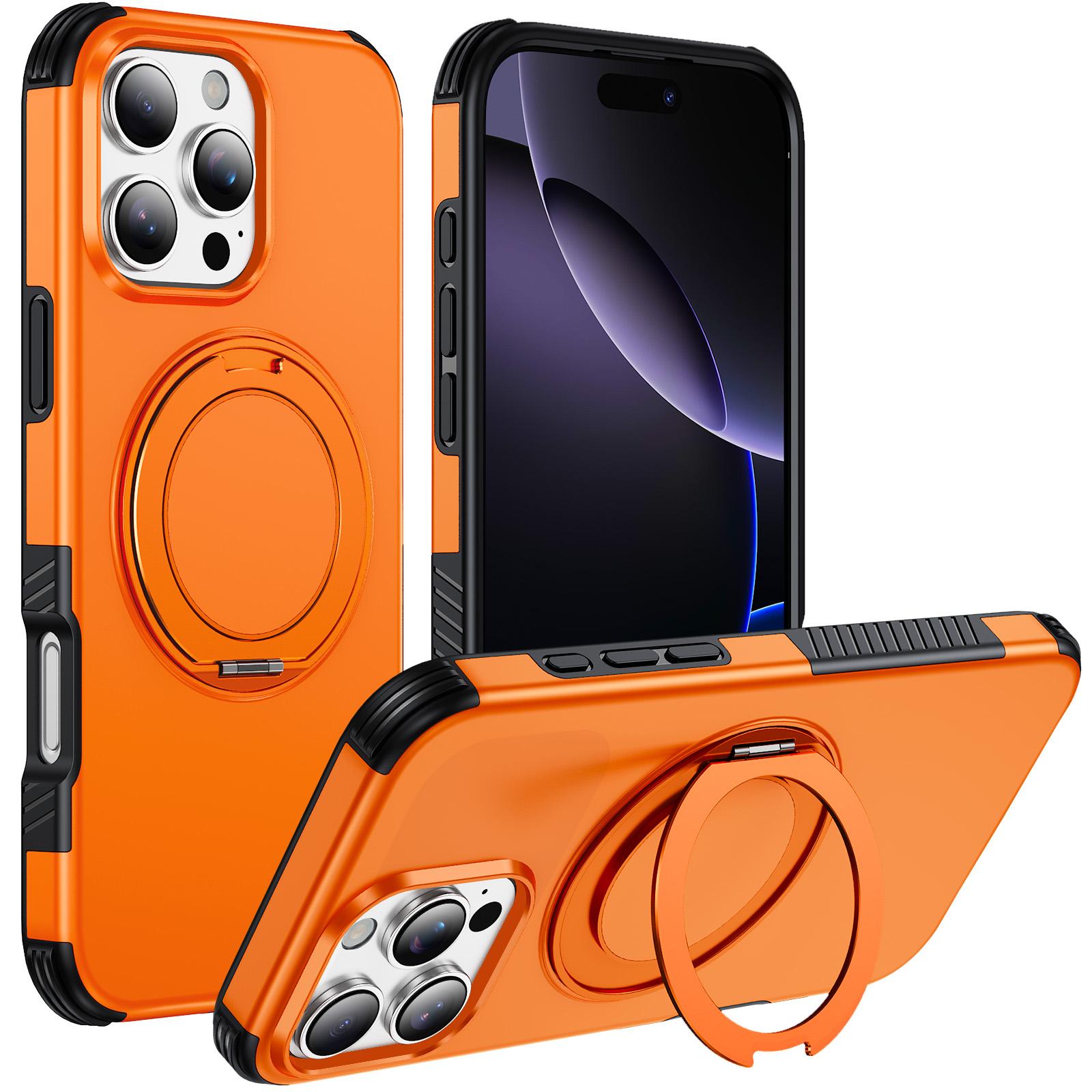 For iPhone 16 Pro Max Magnetic 360 Rotating Holder Phone Case(Orange) - Shopkiz.com