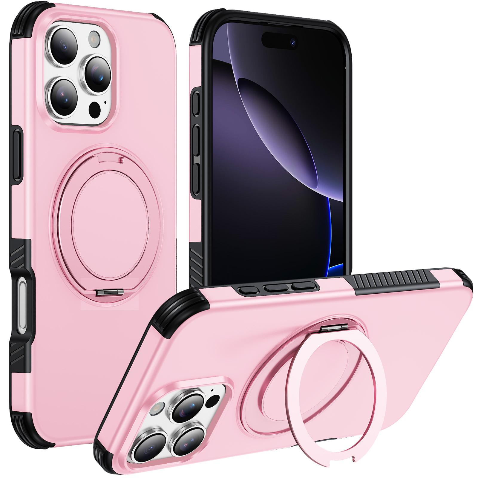 For iPhone 16 Pro Max Magnetic 360 Rotating Holder Phone Case(Pink) - Shopkiz.com