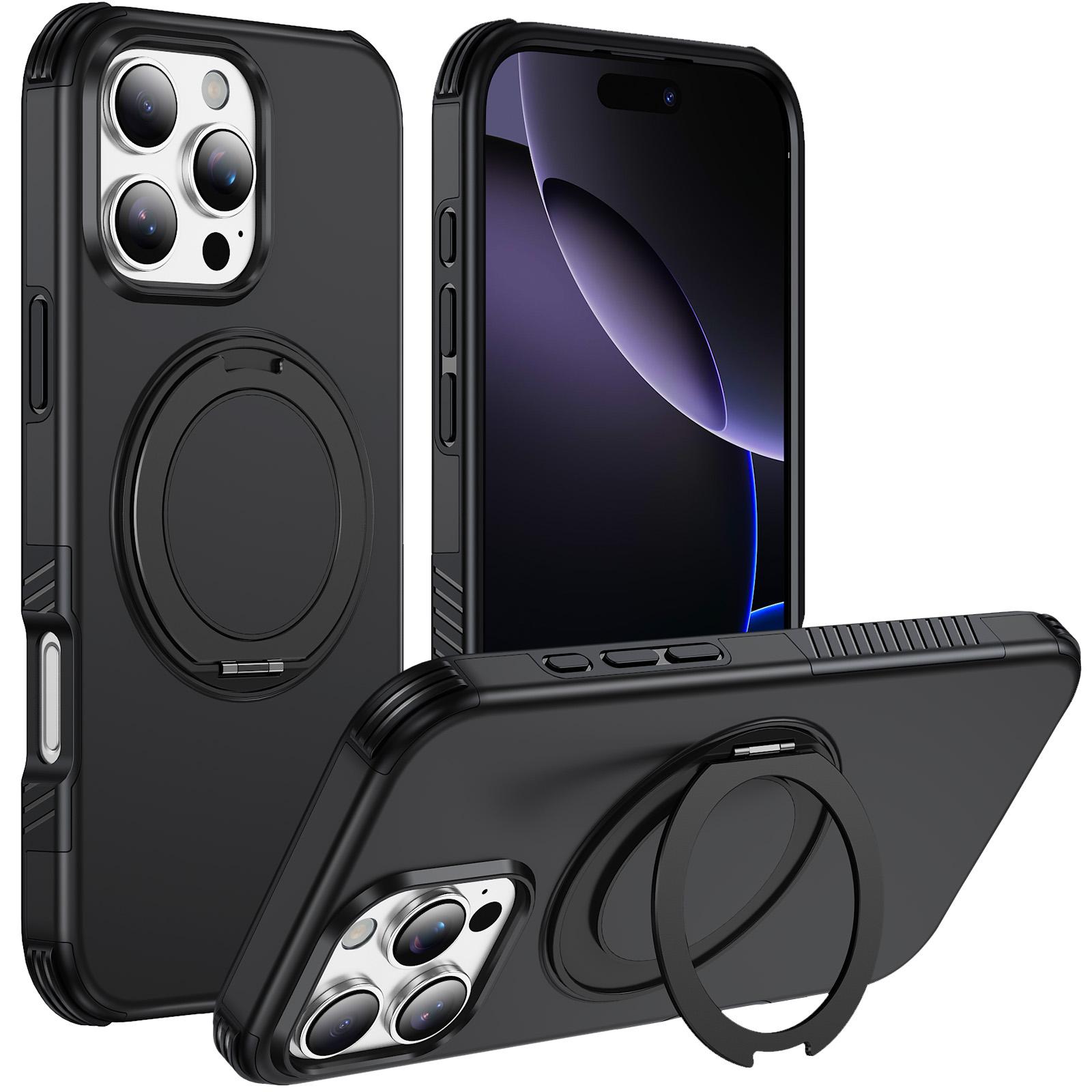 For iPhone 16 Pro Max Magnetic 360 Rotating Holder Phone Case(Black) - Shopkiz.com