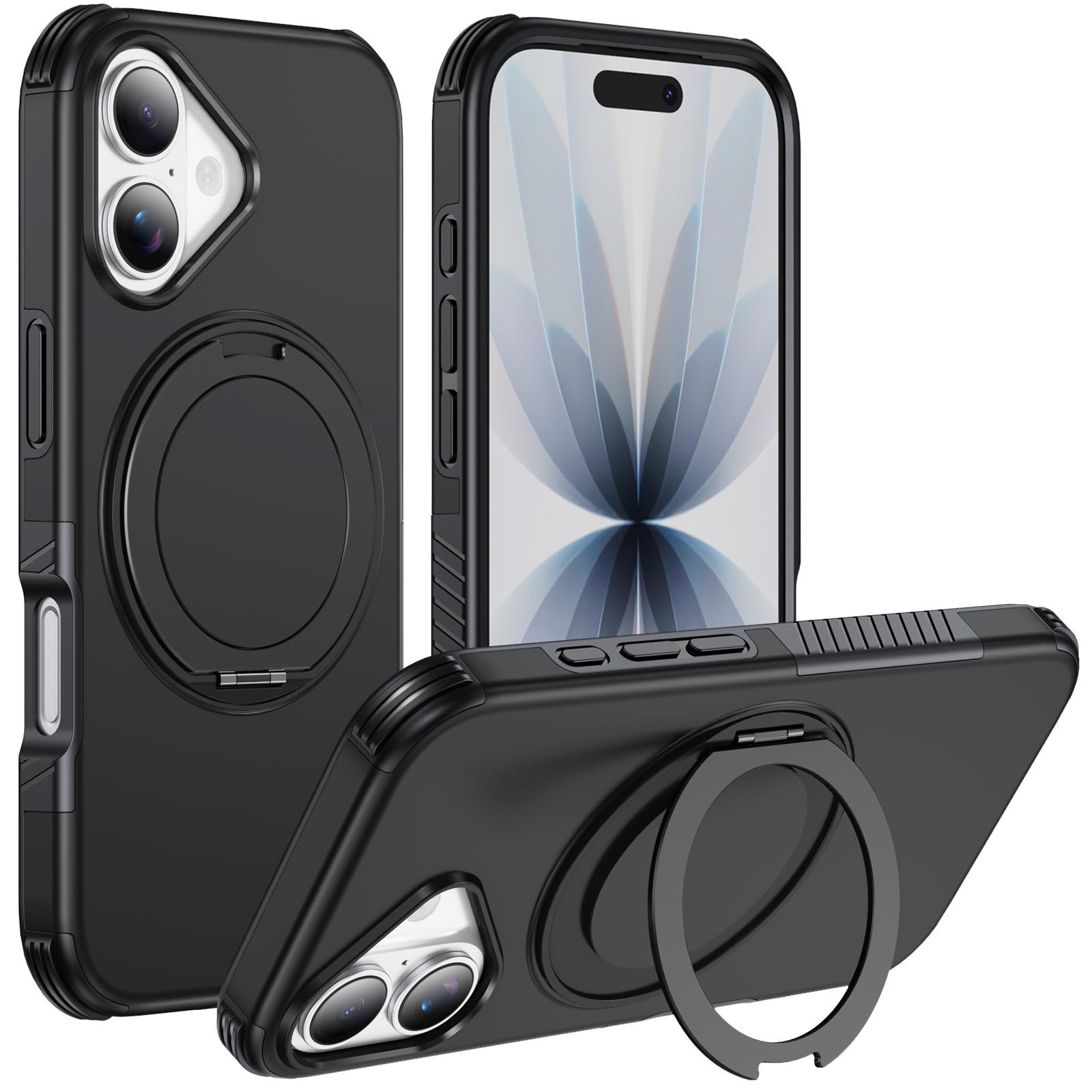 For iPhone 17 Magnetic 360 Rotating Holder Phone Case(Black) - Shopkiz.com