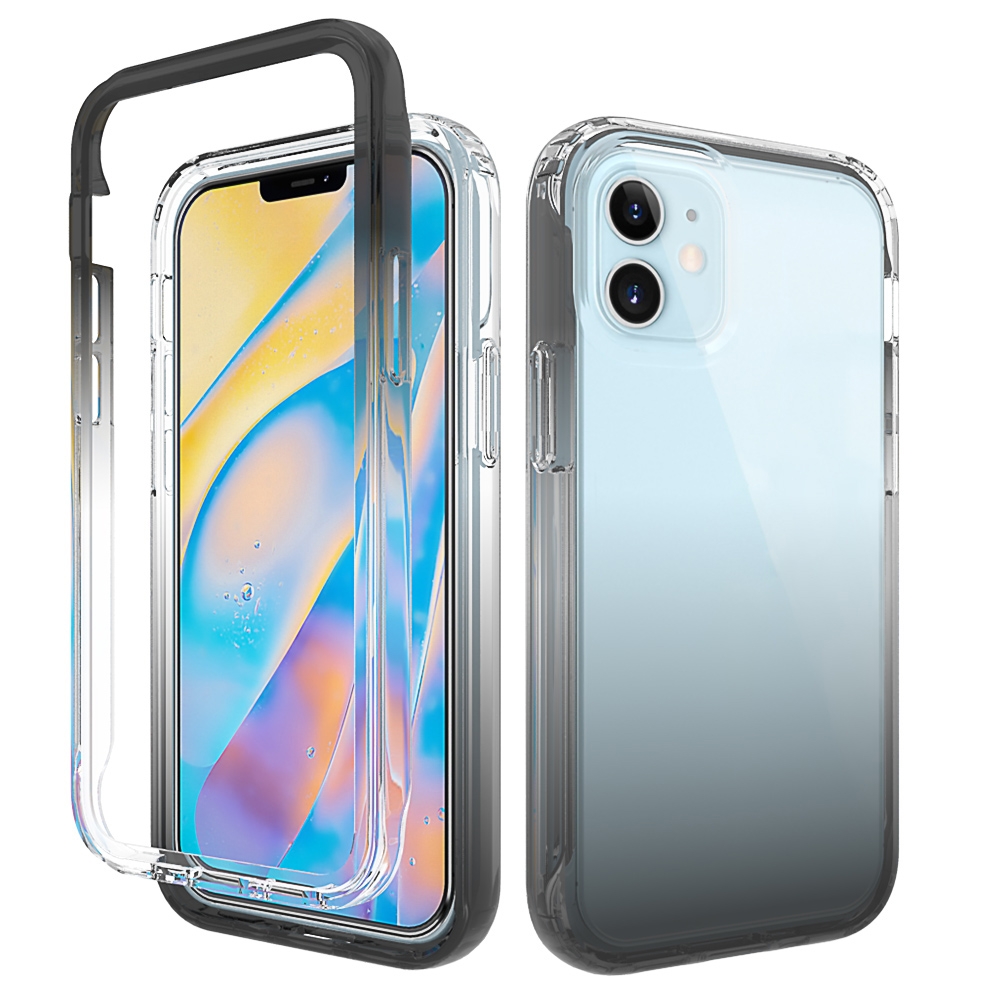 For iPhone 12 mini Shockproof High Transparency Two-color Gradual Change PC+TPU Candy Colors Protective Case (Black) - Shopkiz.com