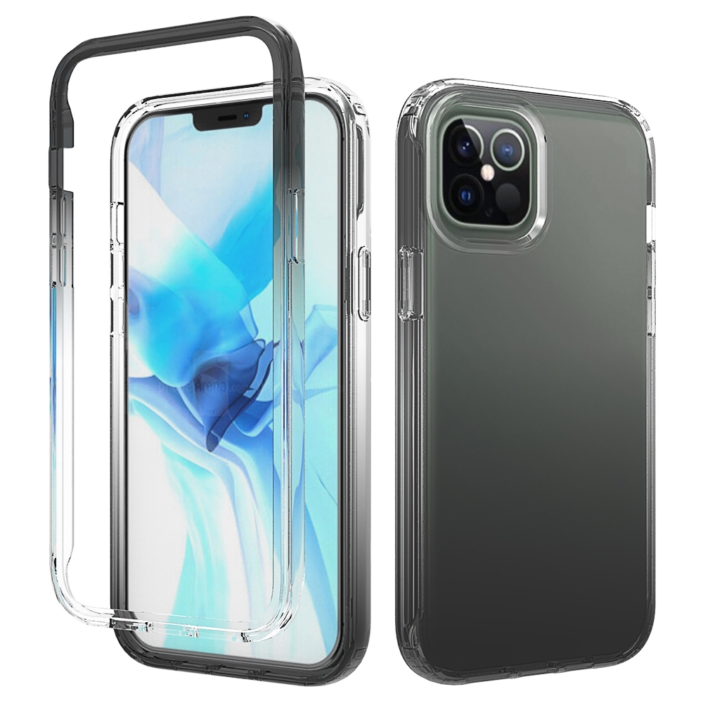 For iPhone 12 Pro Max Shockproof High Transparency Two-color Gradual Change PC+TPU Candy Colors Protective Case(Black) - Shopkiz.com