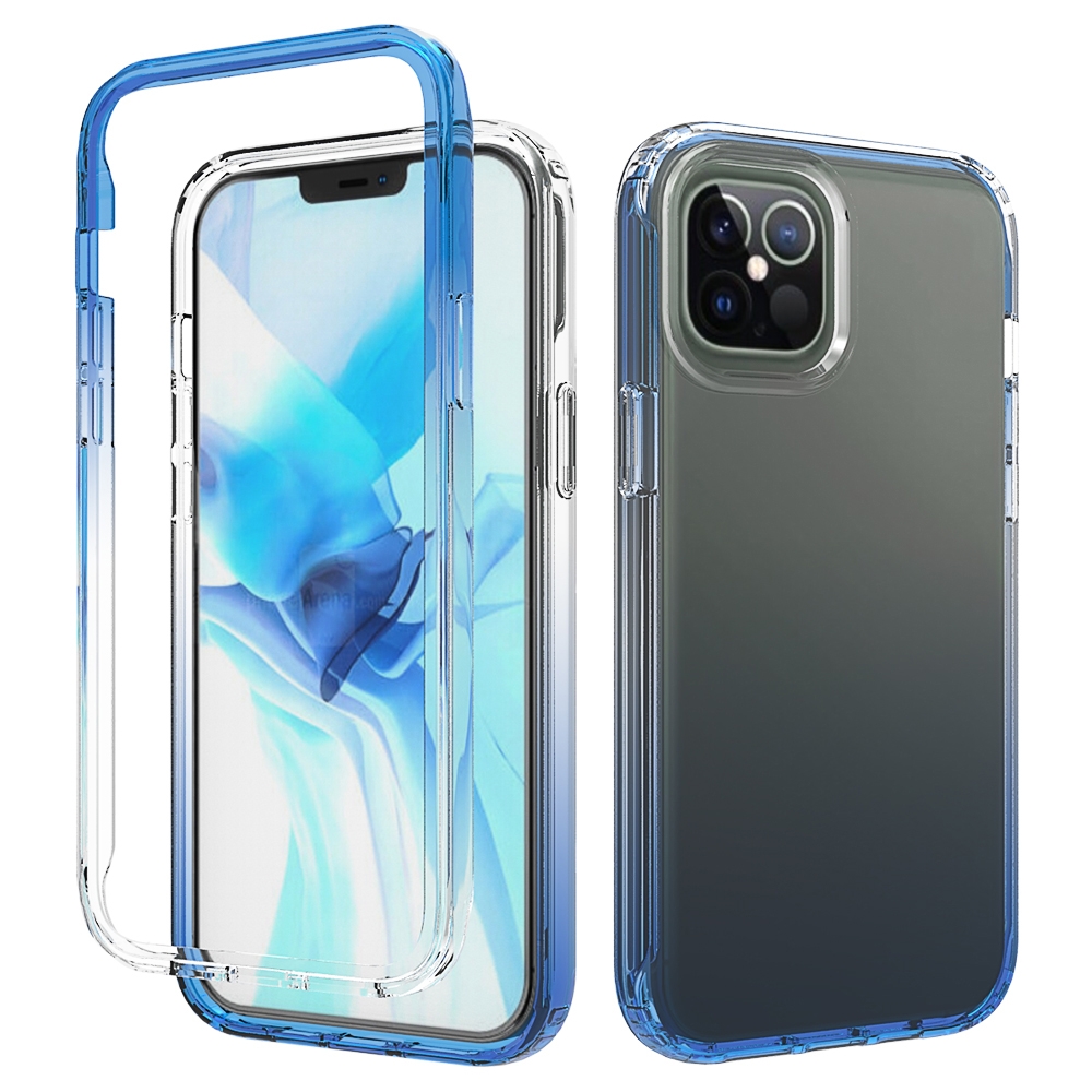 For iPhone 12 Pro Max Shockproof High Transparency Two-color Gradual Change PC+TPU Candy Colors Protective Case(Blue) - Shopkiz.com