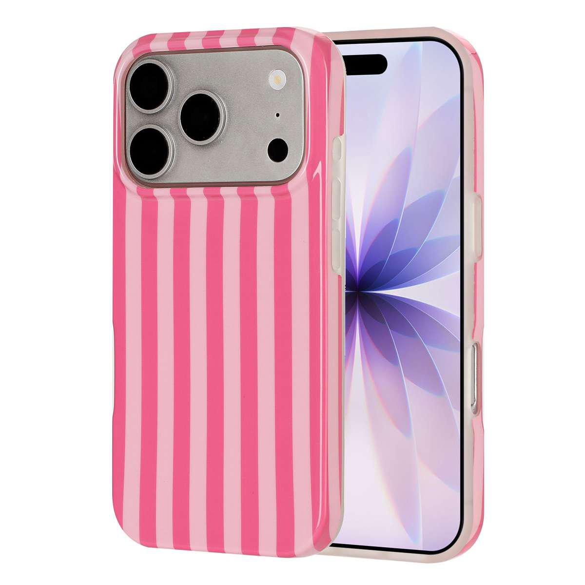 For iPhone 18 Pro Max Full Coverage IMD Printed Vertical Stripes TPU Phone Case(Pink) - Shopkiz.com