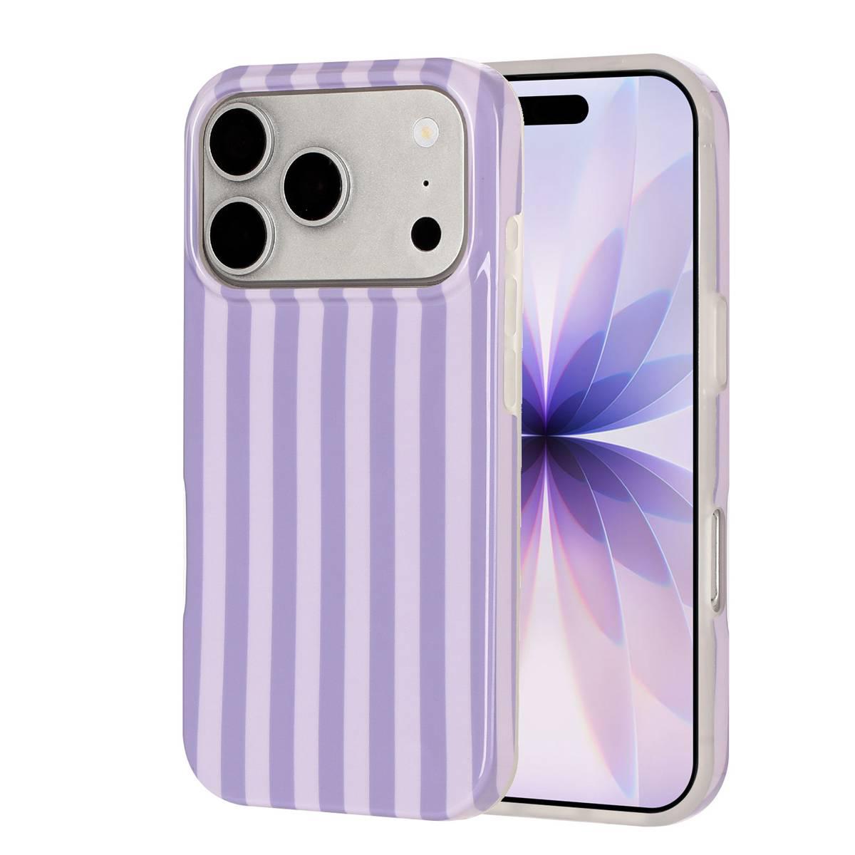 For iPhone 18 Pro Full Coverage IMD Printed Vertical Stripes TPU Phone Case(Purple) - Shopkiz.com