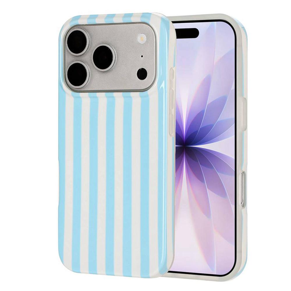 For iPhone 17 Pro Full Coverage IMD Printed Vertical Stripes TPU Phone Case(Blue) - Shopkiz.com