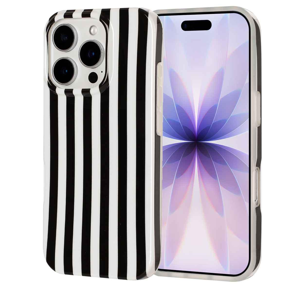 For iPhone 15 Pro Full Coverage IMD Printed Vertical Stripes TPU Phone Case(Black) - Shopkiz.com