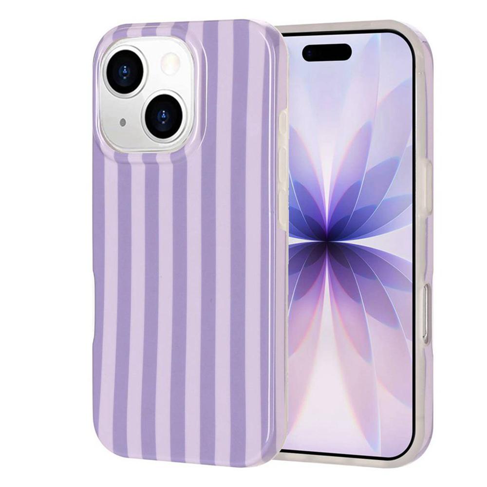 For iPhone 14 Plus Full Coverage IMD Printed Vertical Stripes TPU Phone Case(Purple) - Shopkiz.com