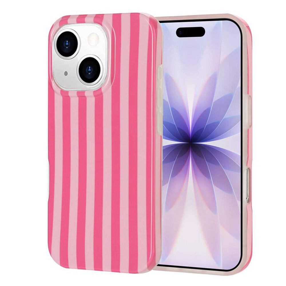 For iPhone 14 / 13 Full Coverage IMD Printed Vertical Stripes TPU Phone Case(Pink) - Shopkiz.com
