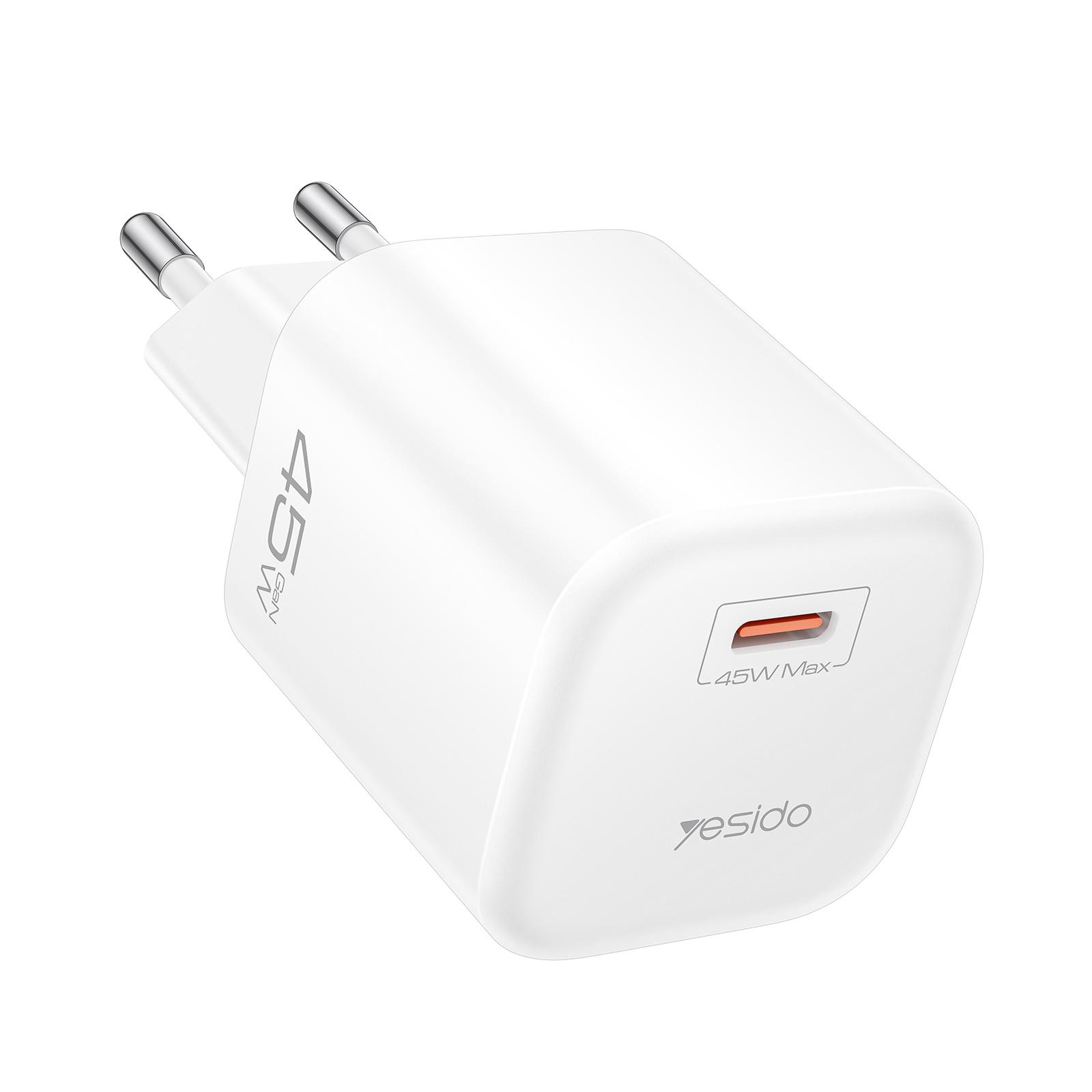 Yesido YC116 PD45W GaN Type-C Fast Charger with Type-C to Type-C Cable, Plug:EU Plug(White) - Shopkiz.com