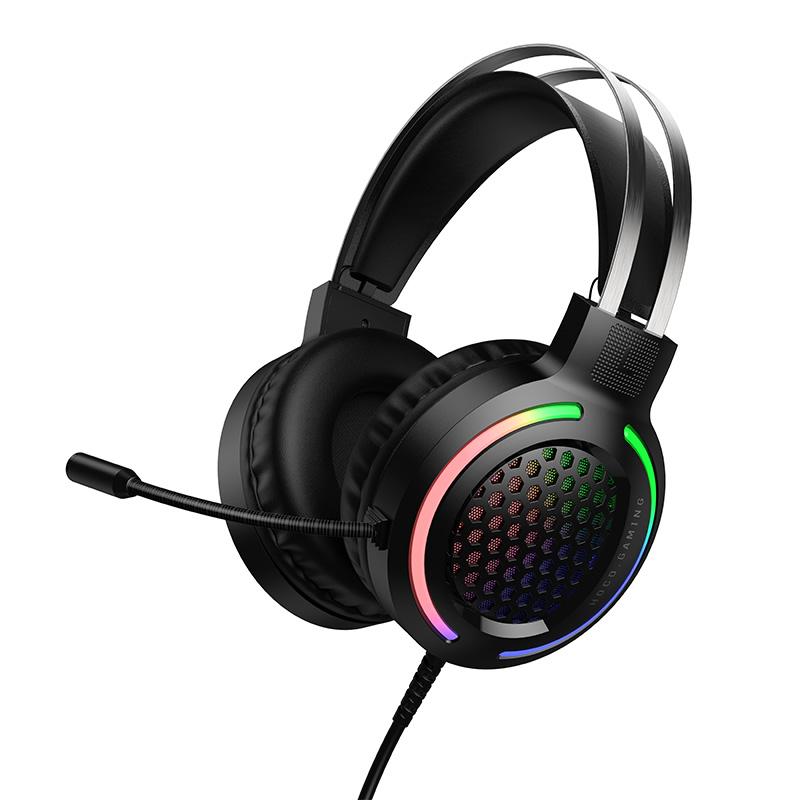 hoco W117 Battle USB + AUX 3.5mm Port Gaming Headphones(Black) - Shopkiz.com
