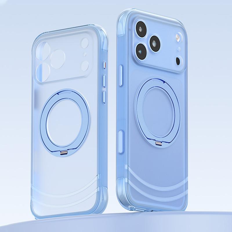 For iPhone 17 Pro QN2 Skin-Friendly AirBag Magnetic Shockproof Phone Case with 360 Rotation Holder(Sky Blue) - Shopkiz.com