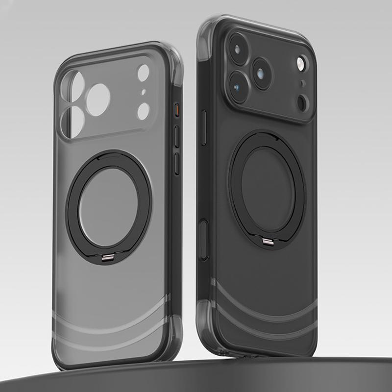 For iPhone 17 Pro QN2 Skin-Friendly AirBag Magnetic Shockproof Phone Case with 360 Rotation Holder(Black) - Shopkiz.com