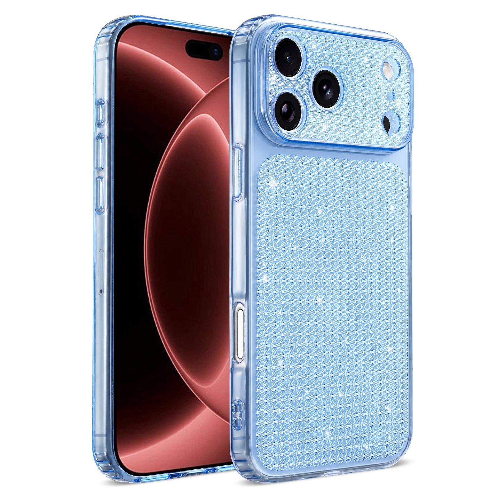 For iPhone 18 Pro Max Sparkling Diamond Glitter Airbag Phone Case(Blue) - Shopkiz.com