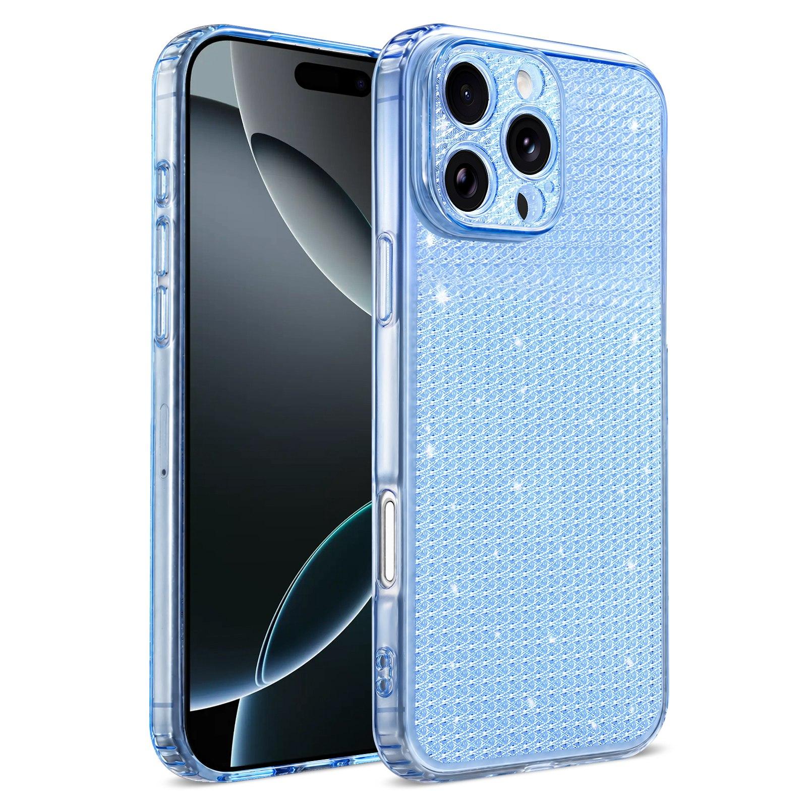For iPhone 16 Pro Max Sparkling Diamond Glitter Airbag Phone Case(Blue) - Shopkiz.com