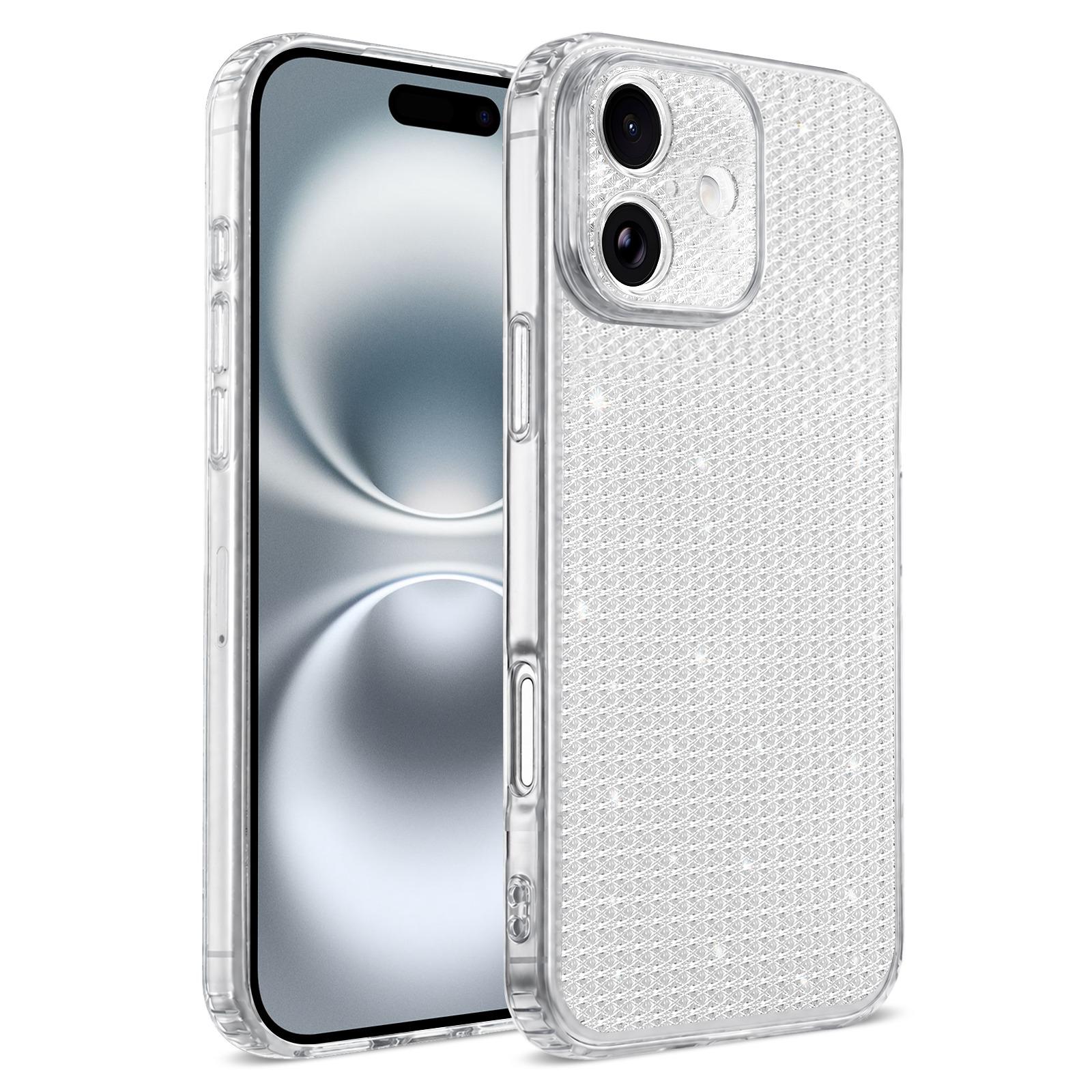For iPhone 16 Sparkling Diamond Glitter Airbag Phone Case(White) - Shopkiz.com