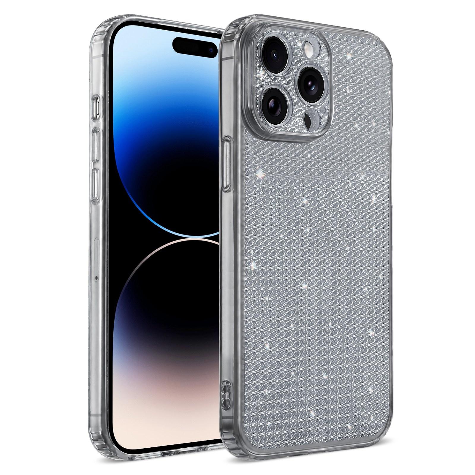 For iPhone 14 Pro Max Sparkling Diamond Glitter Airbag Phone Case(Black) - Shopkiz.com