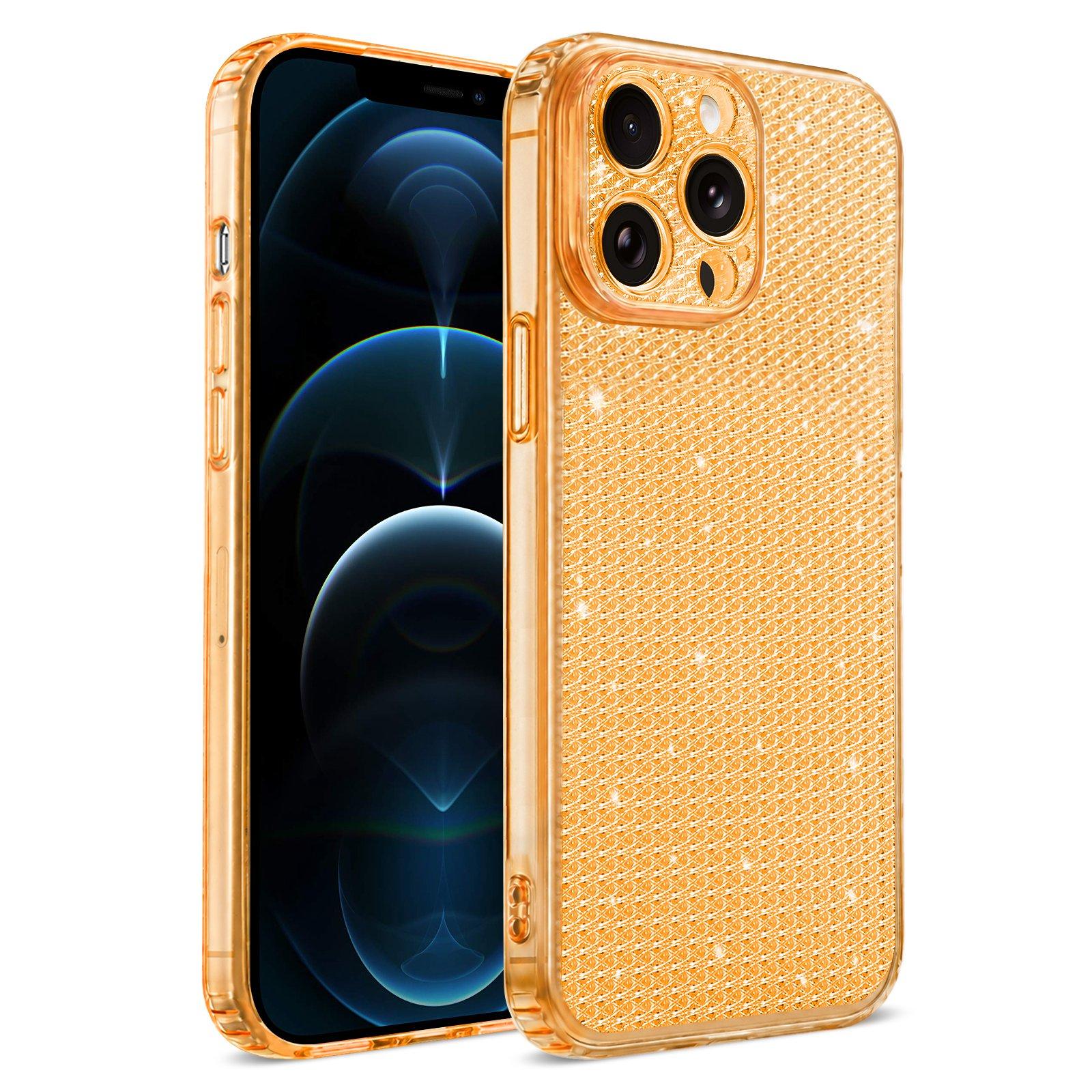 For iPhone 12 Pro Sparkling Diamond Glitter Airbag Phone Case(Orange) - Shopkiz.com