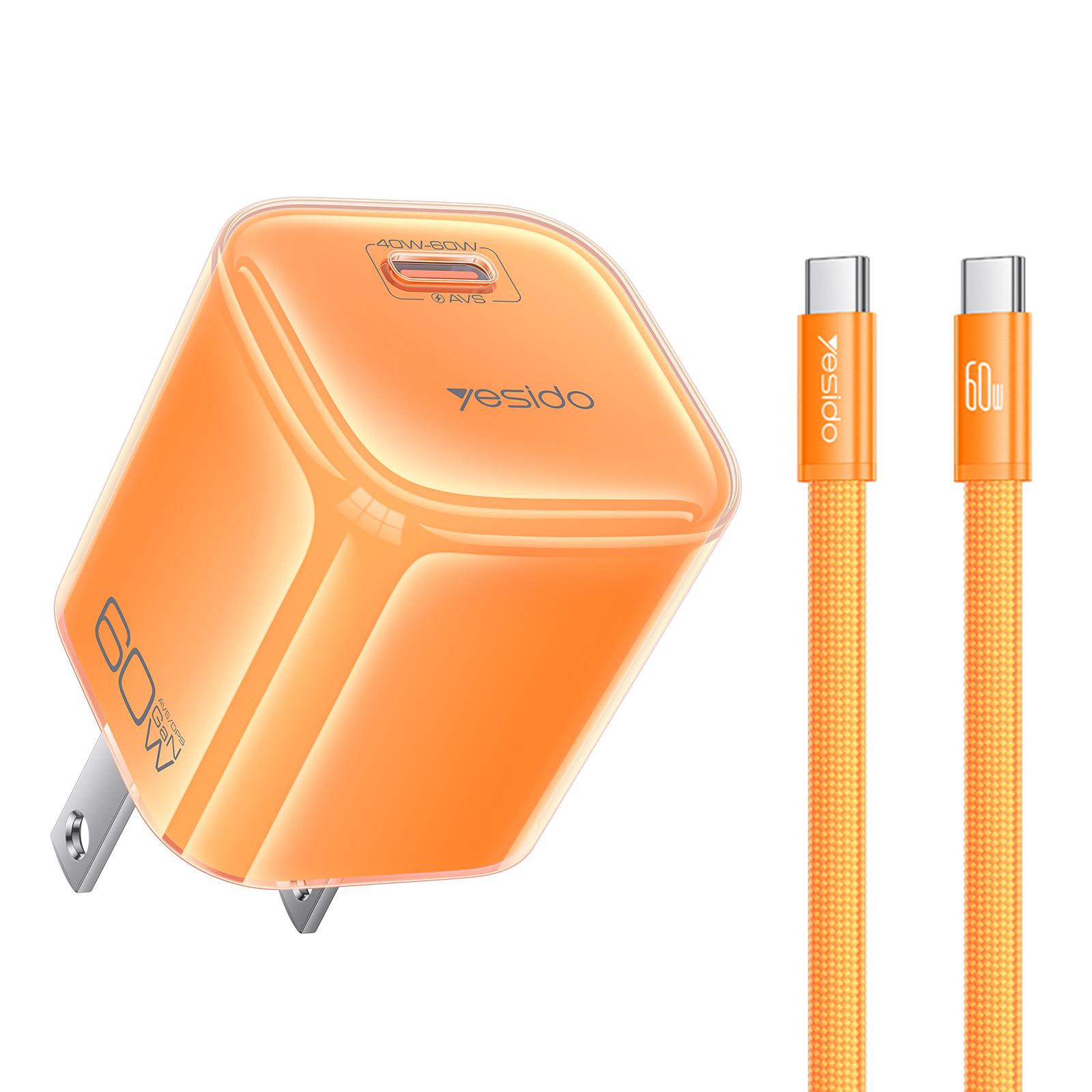 Yesido YC27U Transparent AVS 40-60W USB-C/Type-C Interface Charger, Plug:US Plug(Orange) - Shopkiz.com