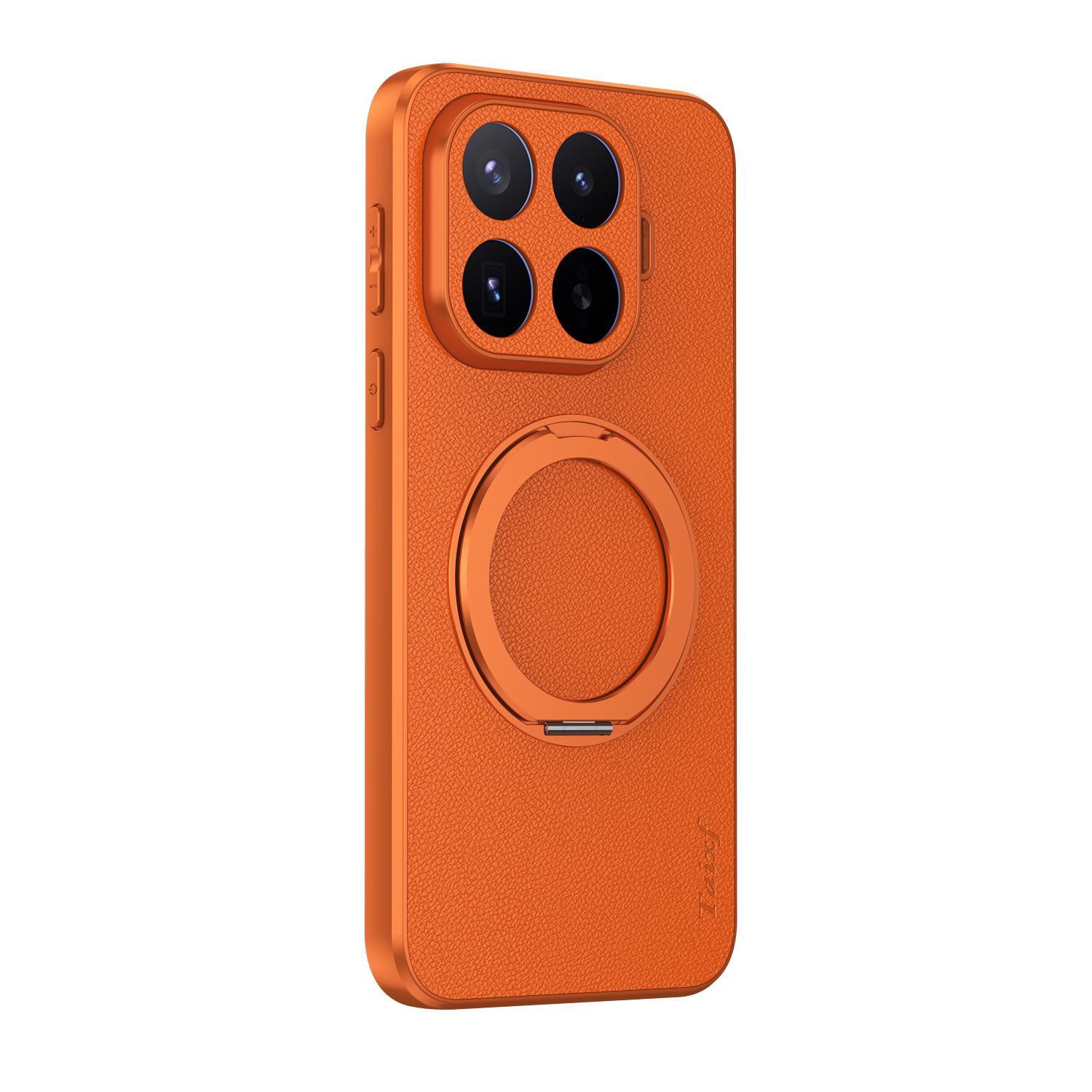 For Xiaomi 17T 5G Goatskin Vegan Leather Magnetic Phone Case With 360 Degree Rotating Holder(Orange) - Shopkiz.com
