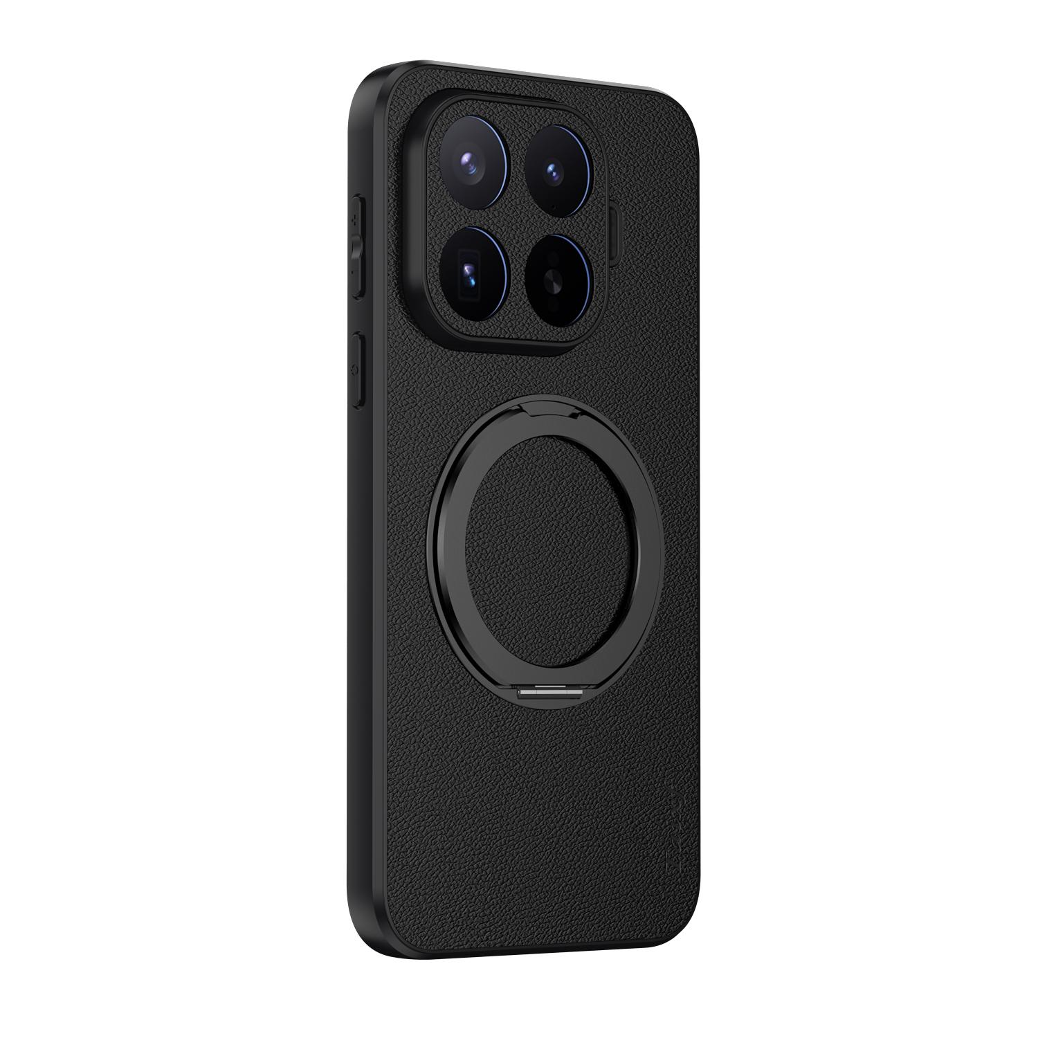 For Xiaomi 17T Pro 5G Goatskin Vegan Leather Magnetic Phone Case With 360 Degree Rotating Holder(Black) - Shopkiz.com