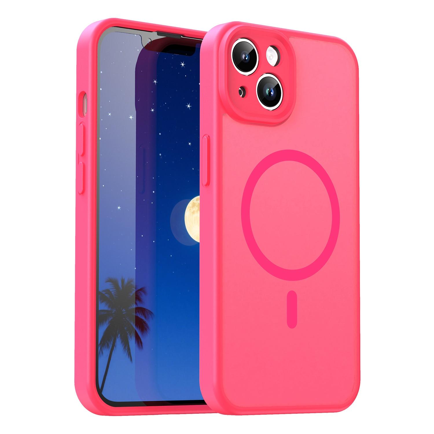 For iPhone 14 Fanying Series Precision Camera Hole PC Hybrid TPU Translucent Frosted Magnetic Phone Case(Rose Red) - Shopkiz.com