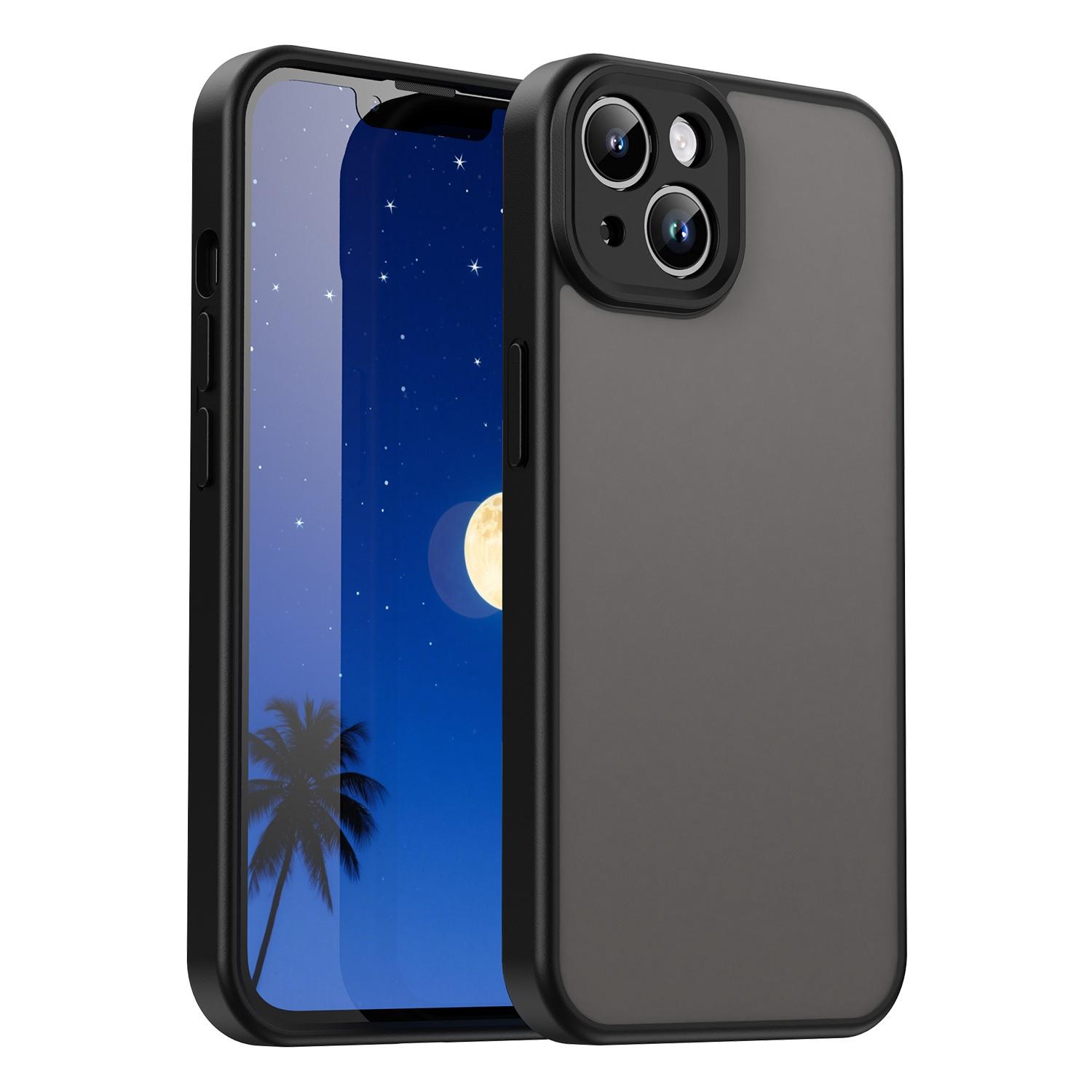 For iPhone 14 Fanying Series Precision Camera Hole PC Hybrid TPU Translucent Frosted Phone Case(Translucent Black) - Shopkiz.com