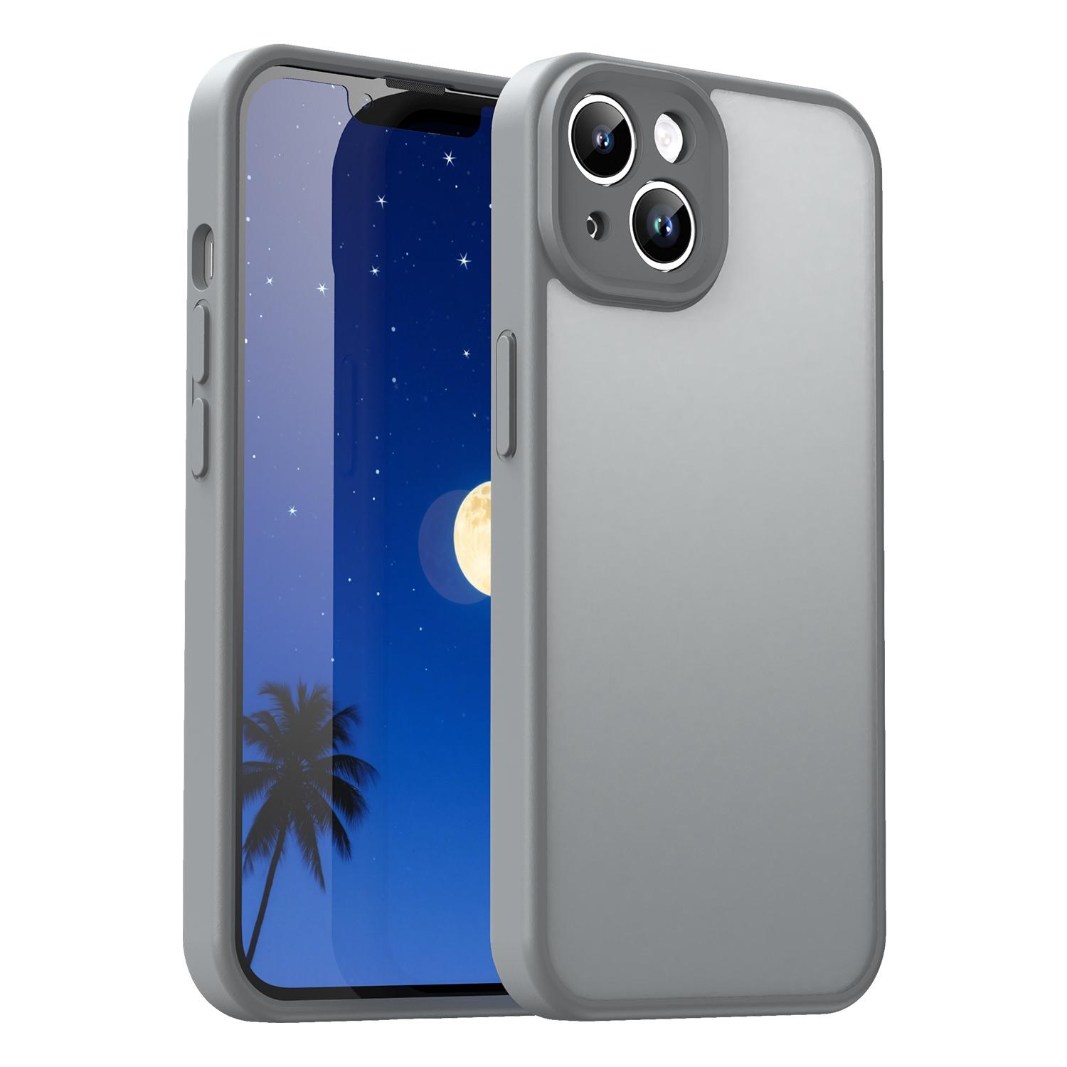 For iPhone 14 Fanying Series Precision Camera Hole PC Hybrid TPU Translucent Frosted Phone Case(Silver Grey) - Shopkiz.com