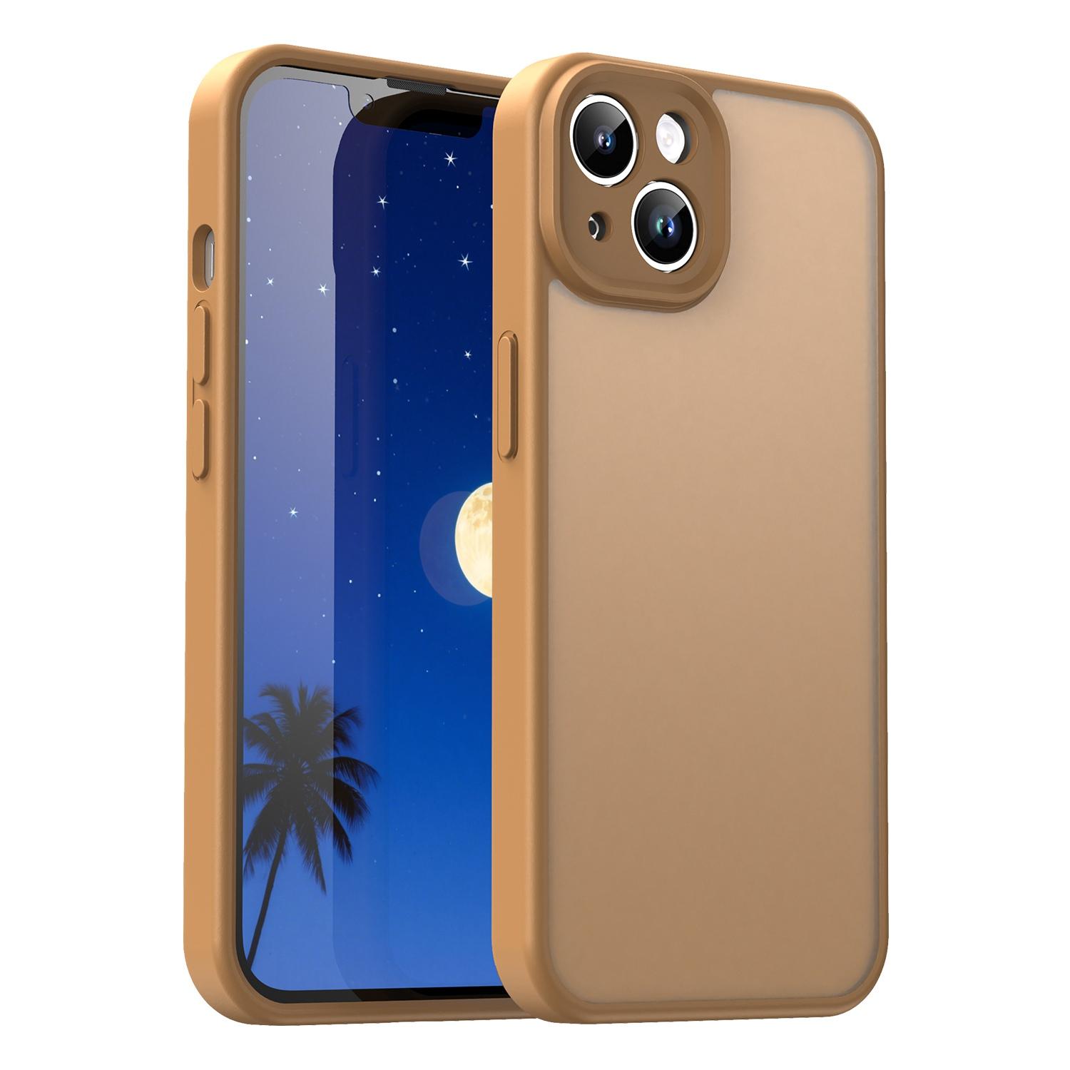 For iPhone 14 Fanying Series Precision Camera Hole PC Hybrid TPU Translucent Frosted Phone Case(Desert Gold) - Shopkiz.com