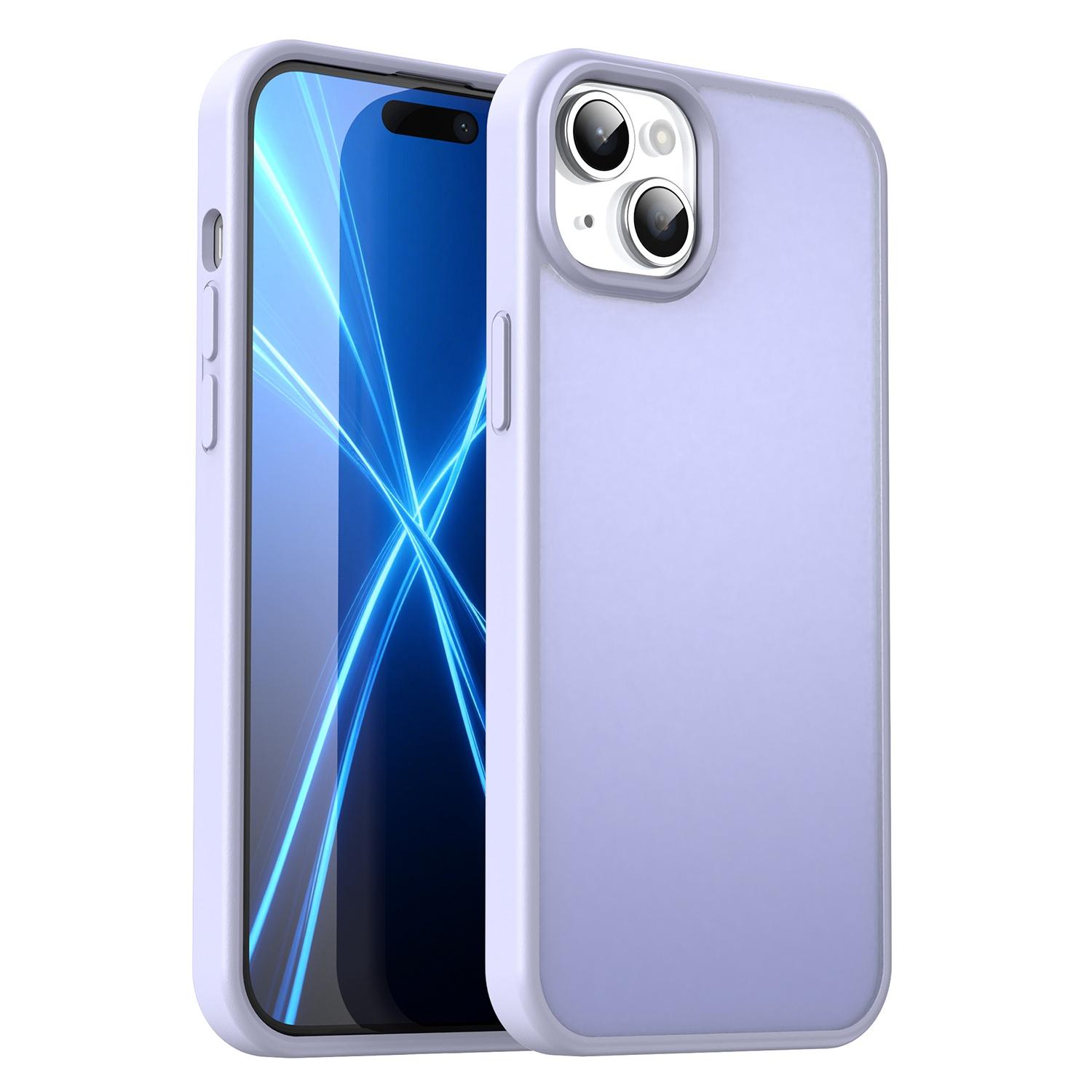 For iPhone 15 Plus Fanying Series Precision Camera Hole PC Hybrid TPU Translucent Frosted Phone Case(Lavender) - Shopkiz.com