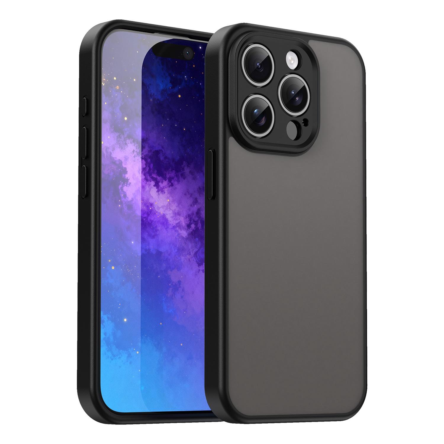 For iPhone 15 Pro Fanying Series Precision Camera Hole PC Hybrid TPU Translucent Frosted Phone Case(Translucent Black) - Shopkiz.com