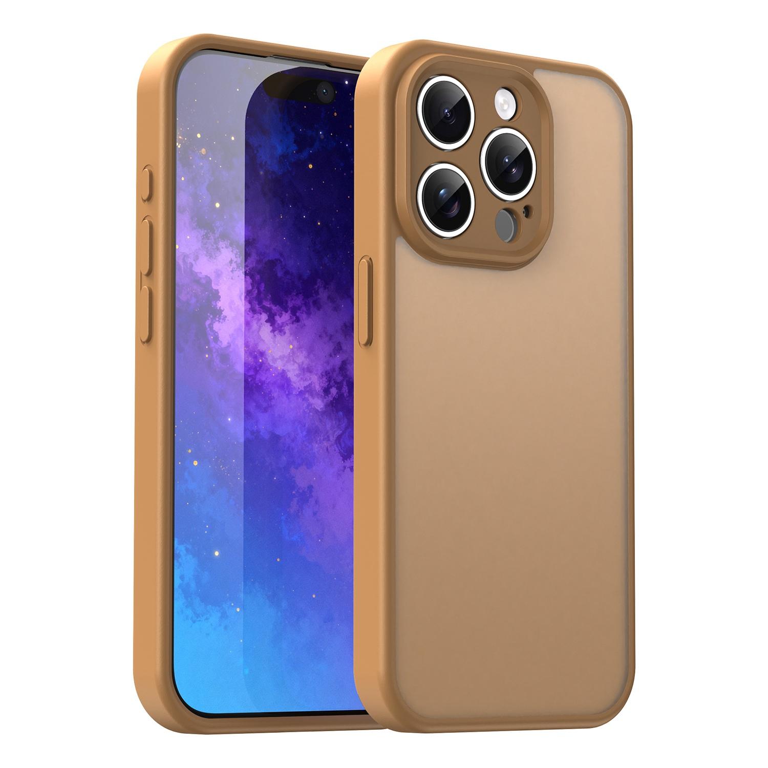 For iPhone 15 Pro Fanying Series Precision Camera Hole PC Hybrid TPU Translucent Frosted Phone Case(Desert Gold) - Shopkiz.com