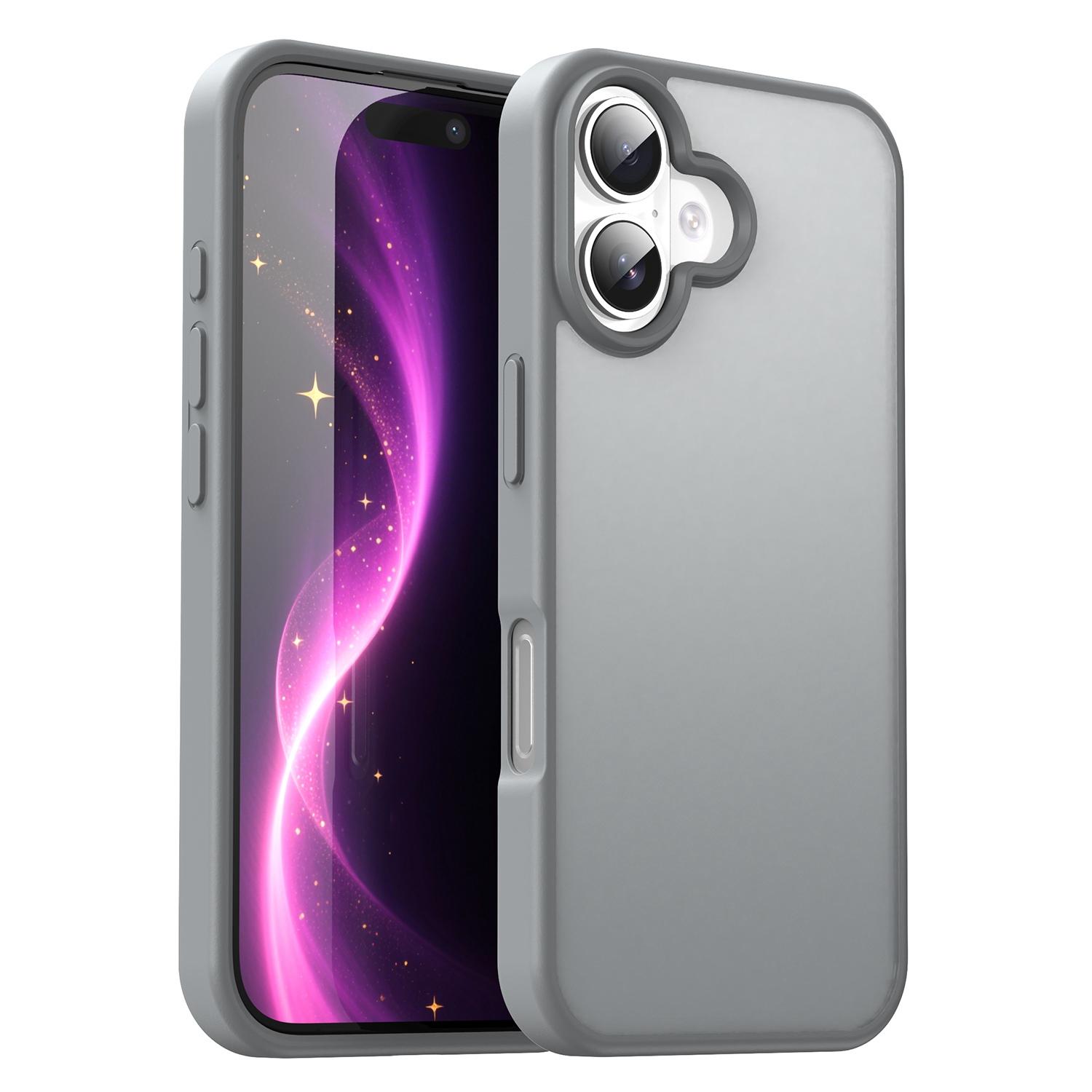 For iPhone 16 Fanying Series Precision Camera Hole PC Hybrid TPU Translucent Frosted Phone Case(Silver Grey) - Shopkiz.com