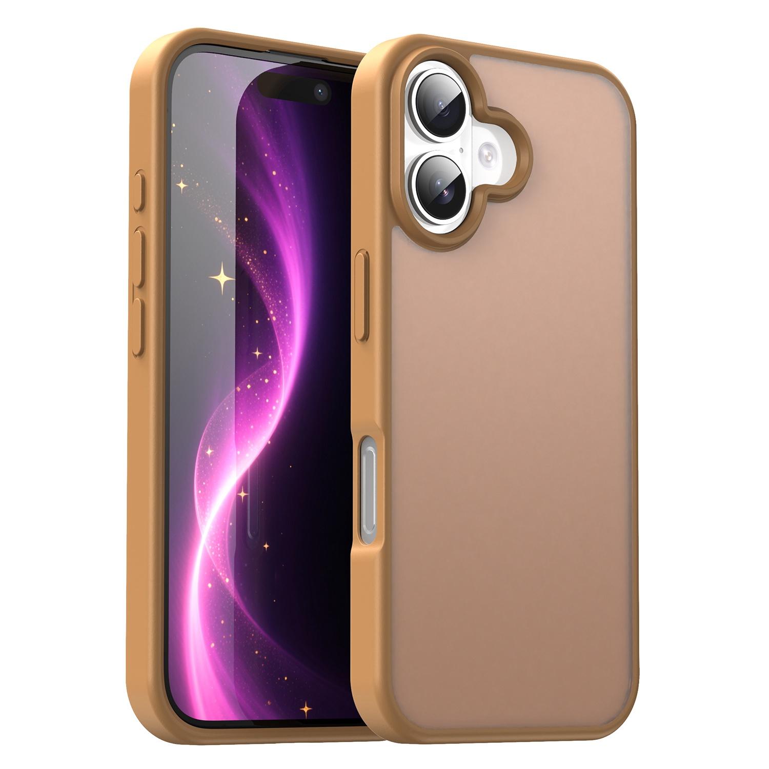 For iPhone 16 Fanying Series Precision Camera Hole PC Hybrid TPU Translucent Frosted Phone Case(Desert Gold) - Shopkiz.com