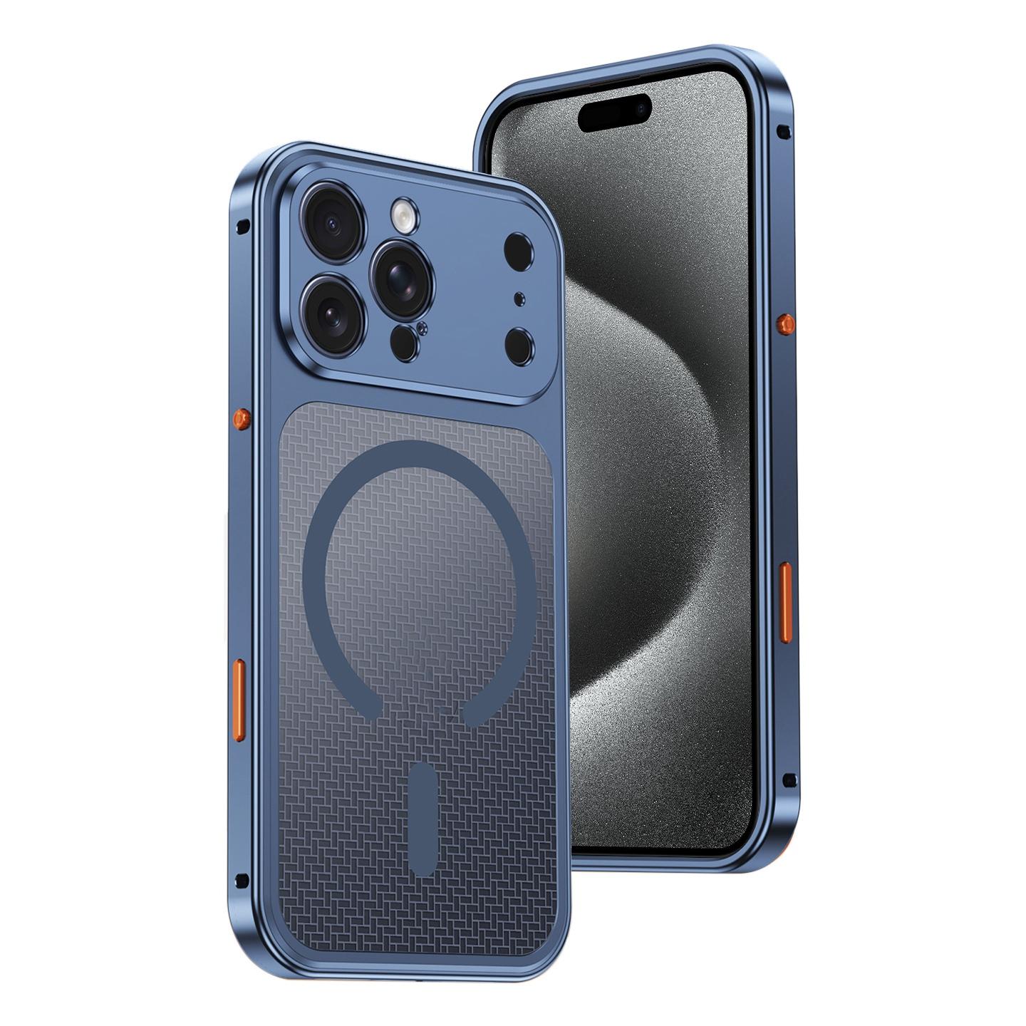 For iPhone 15 Pro Cooling Magnetic Buckle Metal Shockproof Phone Case(Titanium Blue) - Shopkiz.com