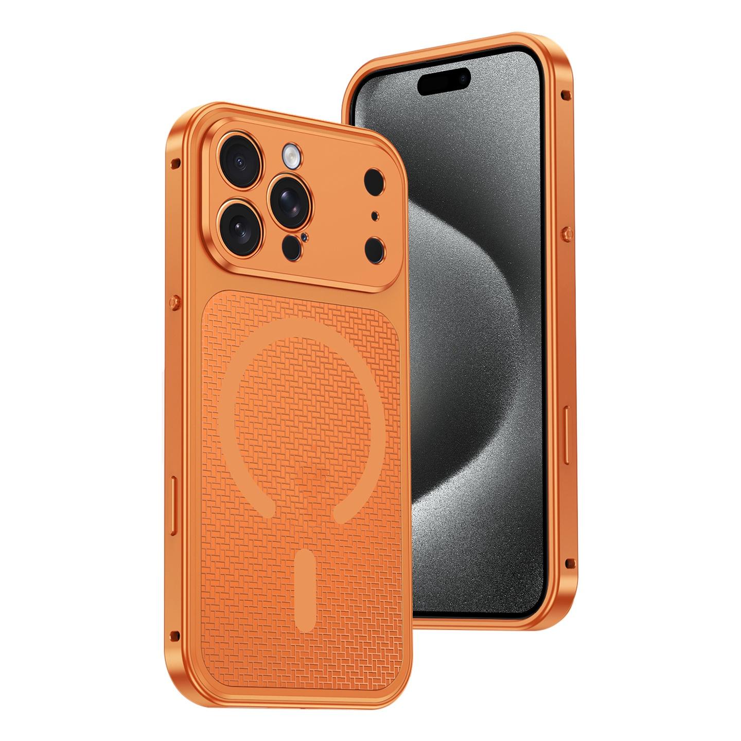 For iPhone 15 Pro Cooling Magnetic Buckle Metal Shockproof Phone Case(Orange) - Shopkiz.com