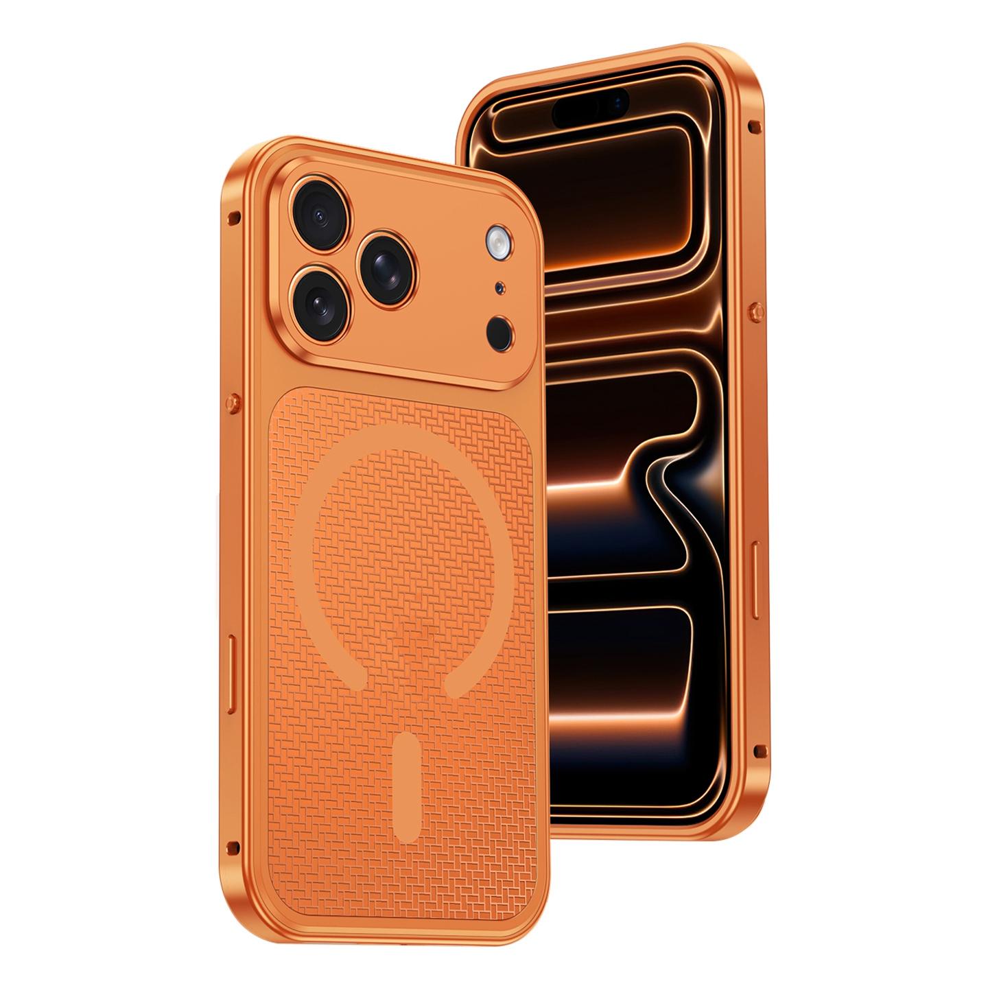 For iPhone 17 Pro Max Cooling Magnetic Buckle Metal Shockproof Phone Case(Orange) - Shopkiz.com