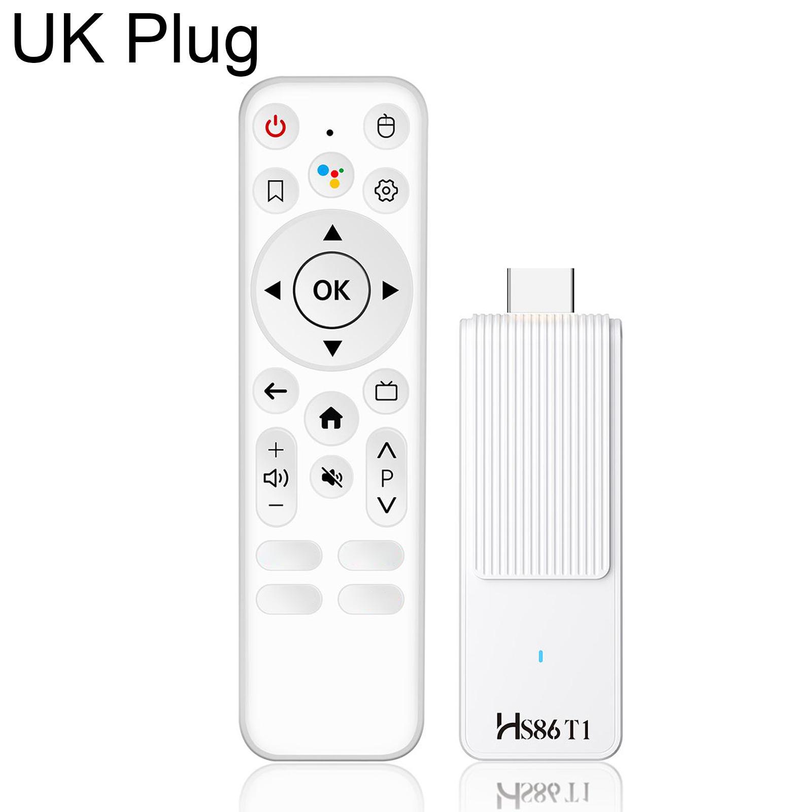 HS86 T1 Android 14 Mini HD TV Stick with Remote Control, 2GB+16GB, RK3518 Cortex-A53 Quad-Core, Plug:UK Plug(White) - Shopkiz.com
