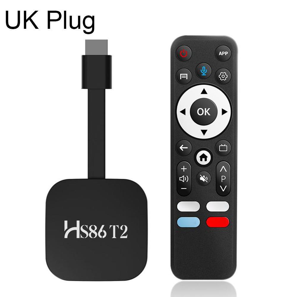 HS86 T2 Android 14 Mini HD TV Stick with Remote Control, 2GB+16GB, RK3518 Cortex-A53 Quad-Core, Plug:UK Plug(Black) - Shopkiz.com