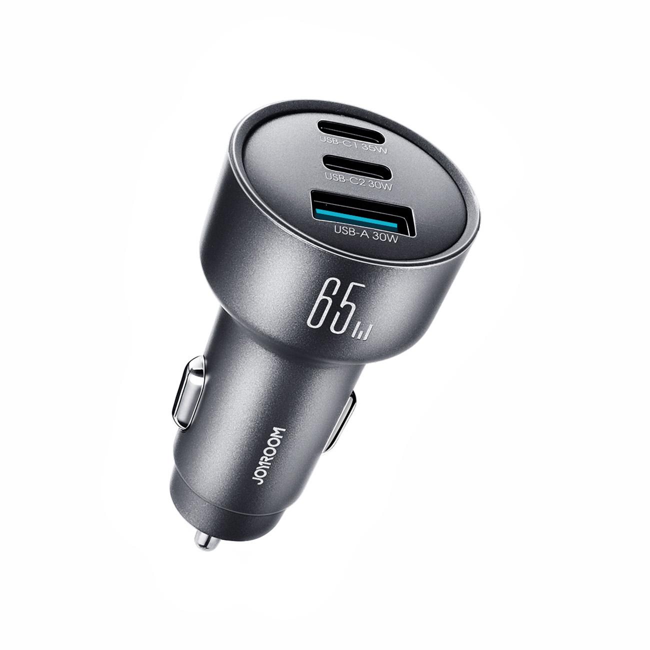 JOYROOM JR-CCN19 65W 3-in-1 Type-C x 2, USB-A Car Charger(Dark Grey) - Shopkiz.com