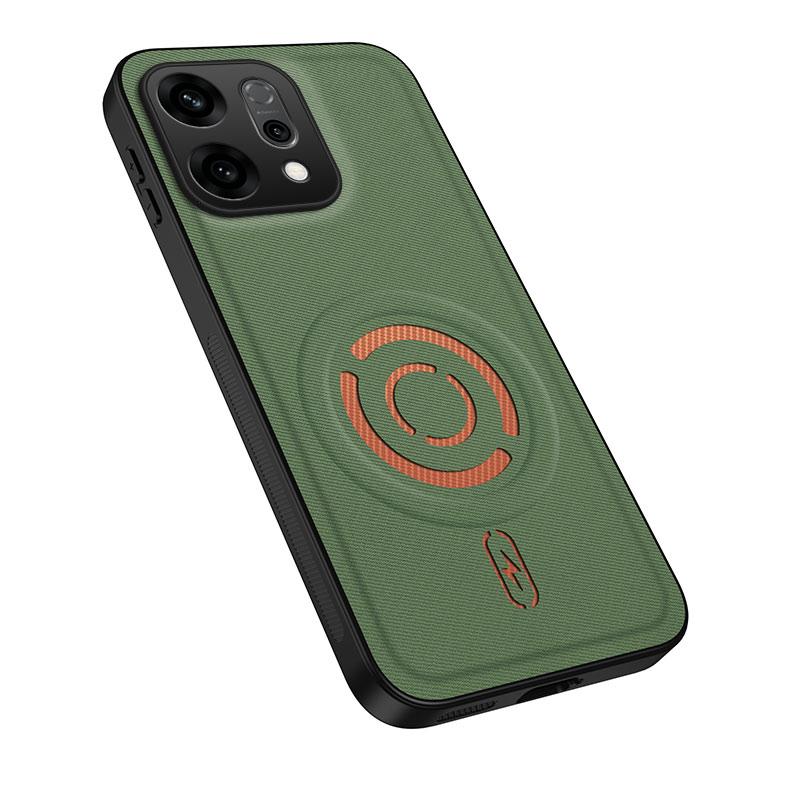 For OPPO Reno14 5G Global WANLONFENG Tech Fabric Texture Magnetic PC Hybrid TPU Phone Case(Green) - Shopkiz.com