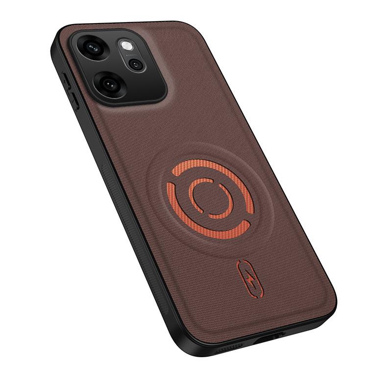 For OPPO Reno14 F 5G Global WANLONFENG Tech Fabric Texture Magnetic PC Hybrid TPU Phone Case(Coffee) - Shopkiz.com