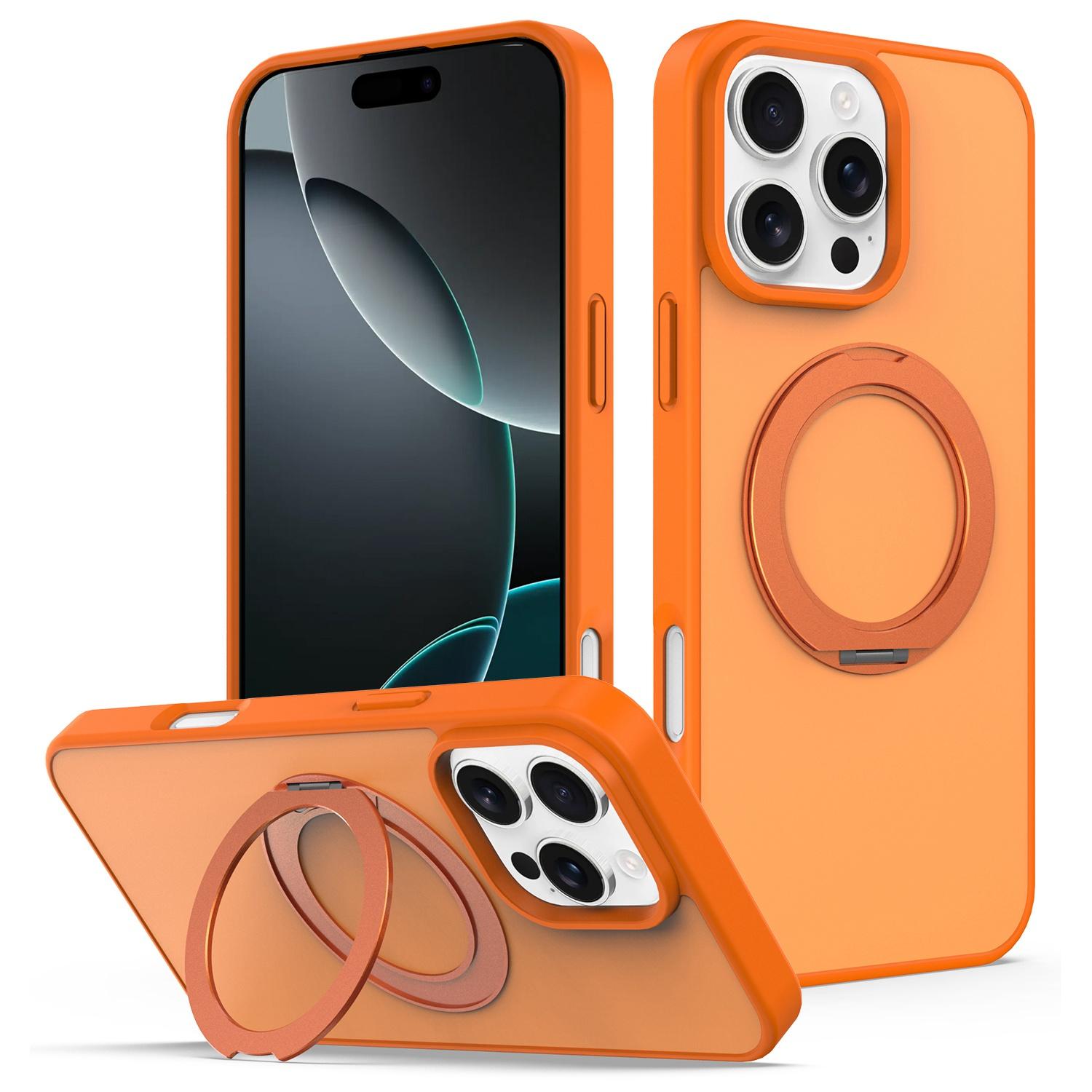 For iPhone 15 Pro Max Skin Feel Revolving Kickstand Magnetic Phone Case(Orange) - Shopkiz.com