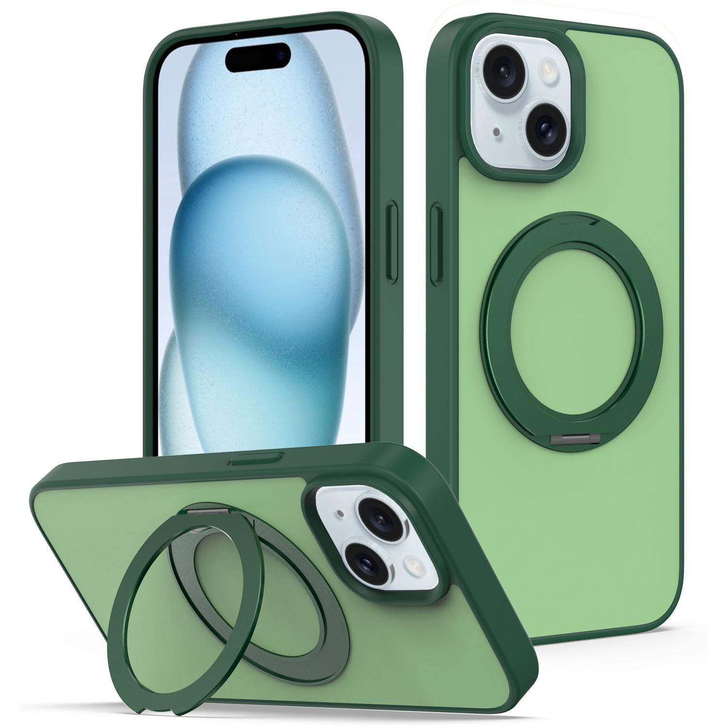 For iPhone 14 / 13 Skin Feel Revolving Kickstand Magnetic Phone Case(Green) - Shopkiz.com