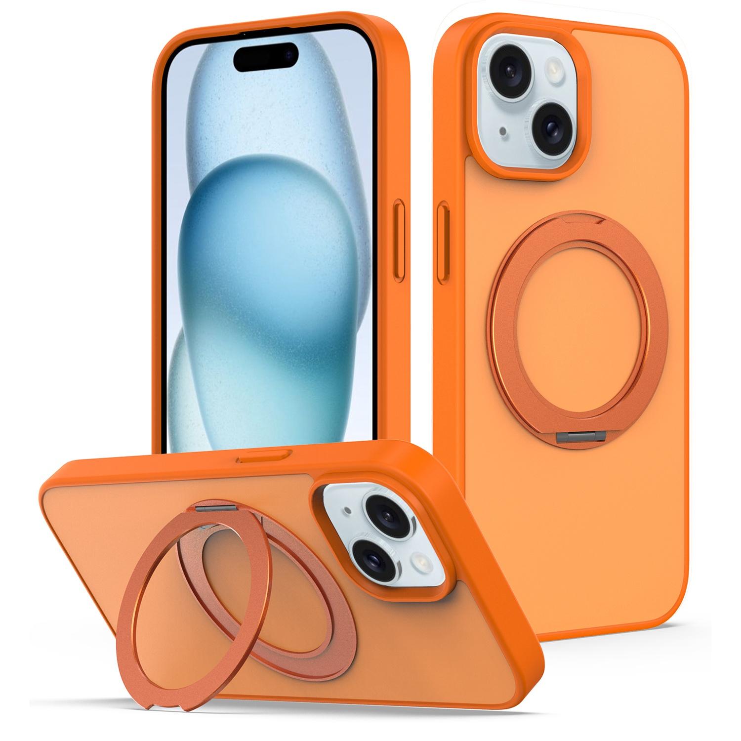 For iPhone 14 / 13 Skin Feel Revolving Kickstand Magnetic Phone Case(Orange) - Shopkiz.com
