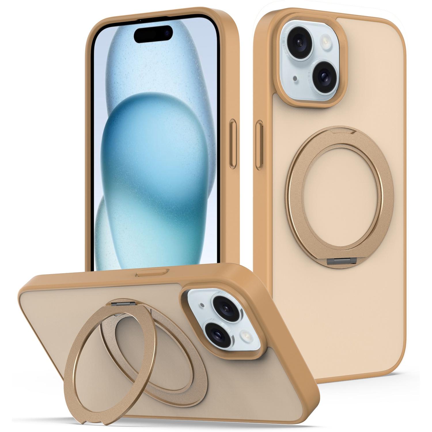 For iPhone 14 / 13 Skin Feel Revolving Kickstand Magnetic Phone Case(Gold) - Shopkiz.com