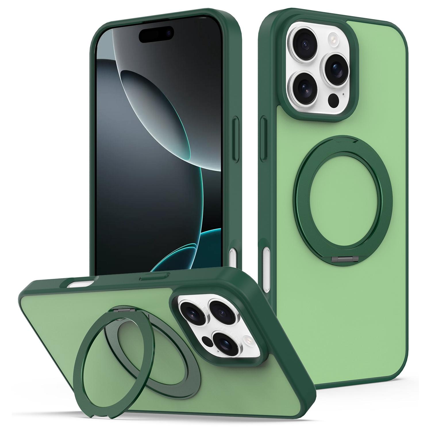 For iPhone 12 / 12 Pro Skin Feel Revolving Kickstand Magnetic Phone Case(Green) - Shopkiz.com